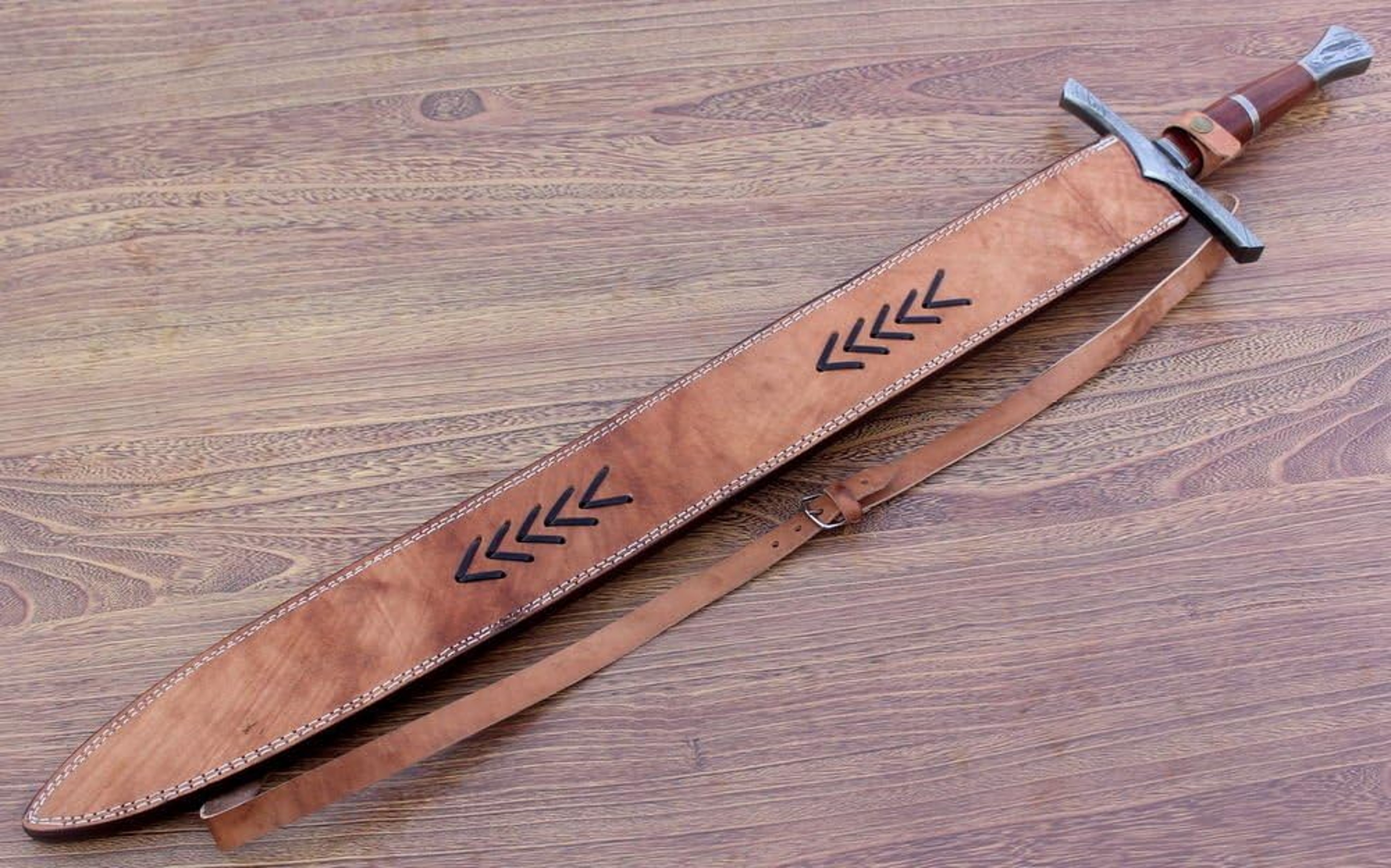 Custom Damascus Steel Sword Dagger Legendary Sword 37 Inches Long Sword Machete Hunting Sword – view 3