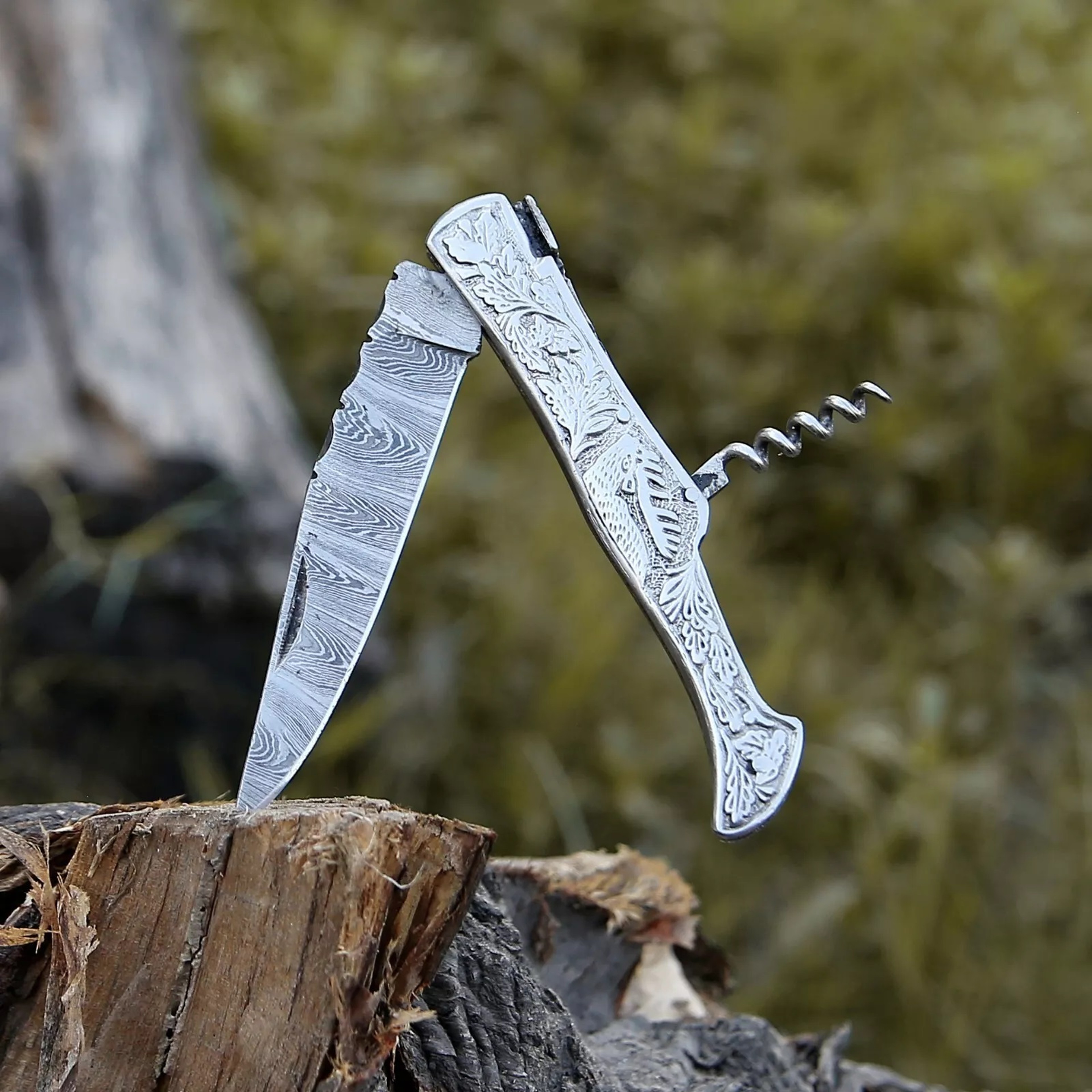 Damascus handmade laguiole Folding Knife Pocket knife camping Hunting Knife Pouch Camping viking – view 2
