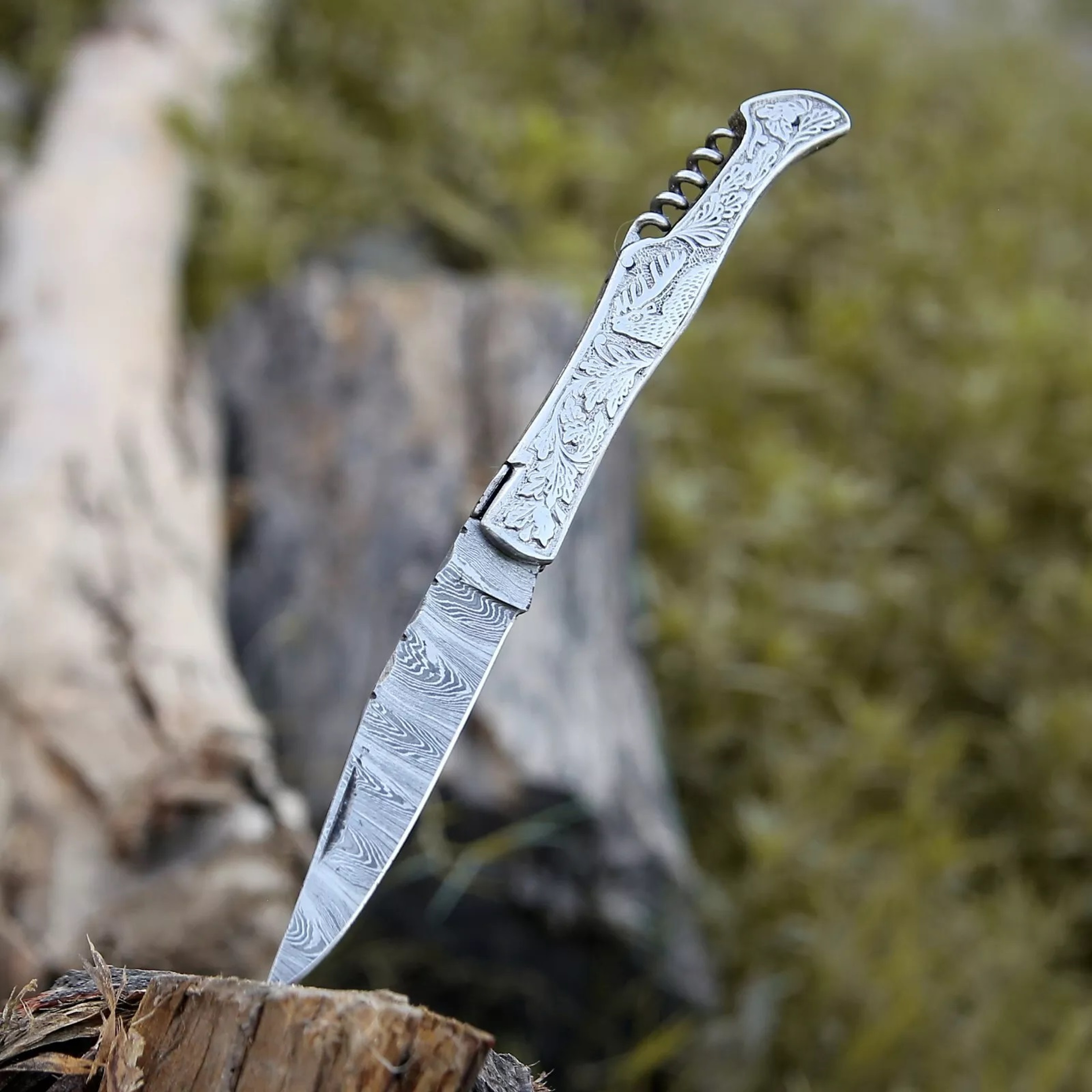 Damascus handmade laguiole Folding Knife Pocket knife camping Hunting Knife Pouch Camping viking – view 3