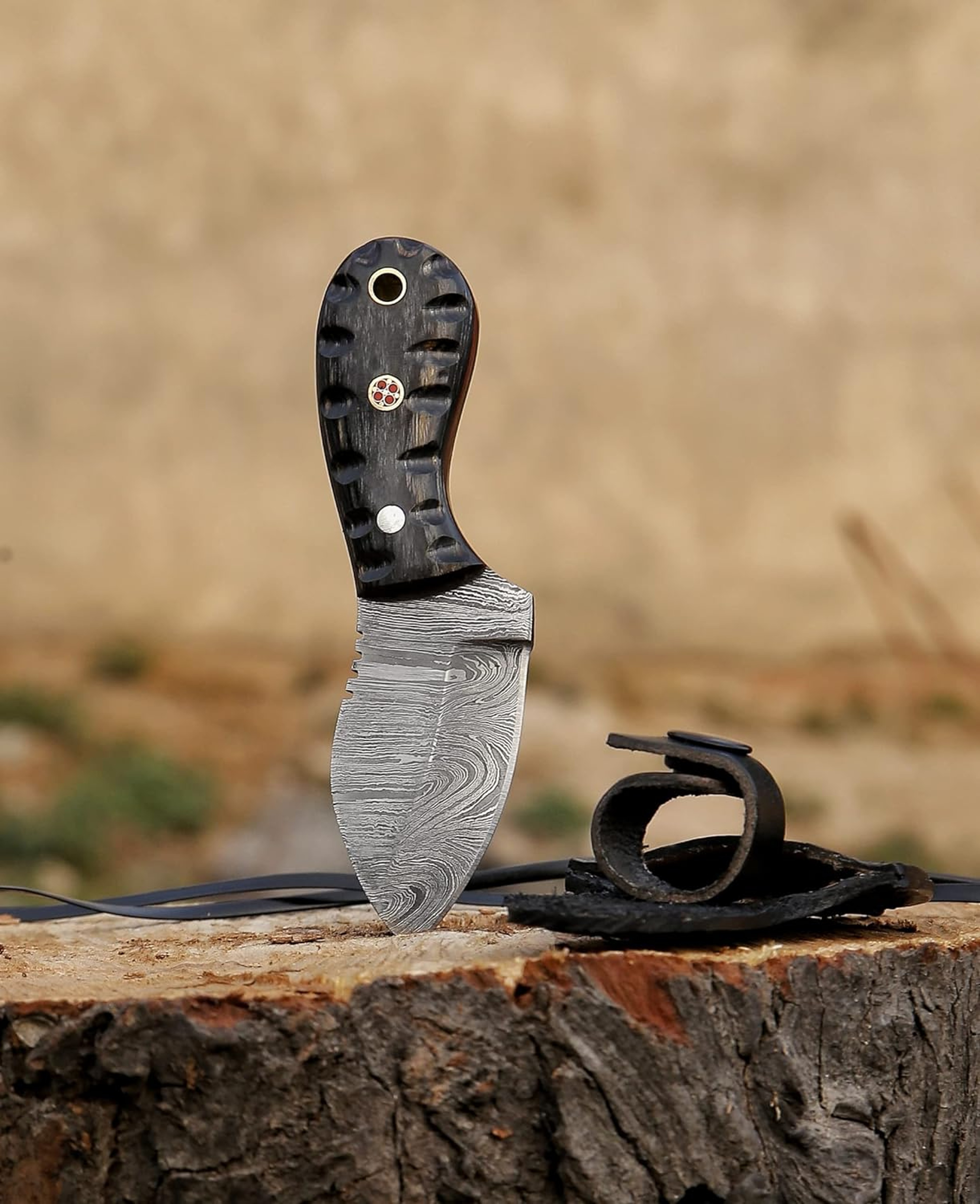 Handmade Neck knife Damascus Steel Full Tang knife 5 Inche Mini fixed blade knife Bushcraft knife Camping Hunting – view 2