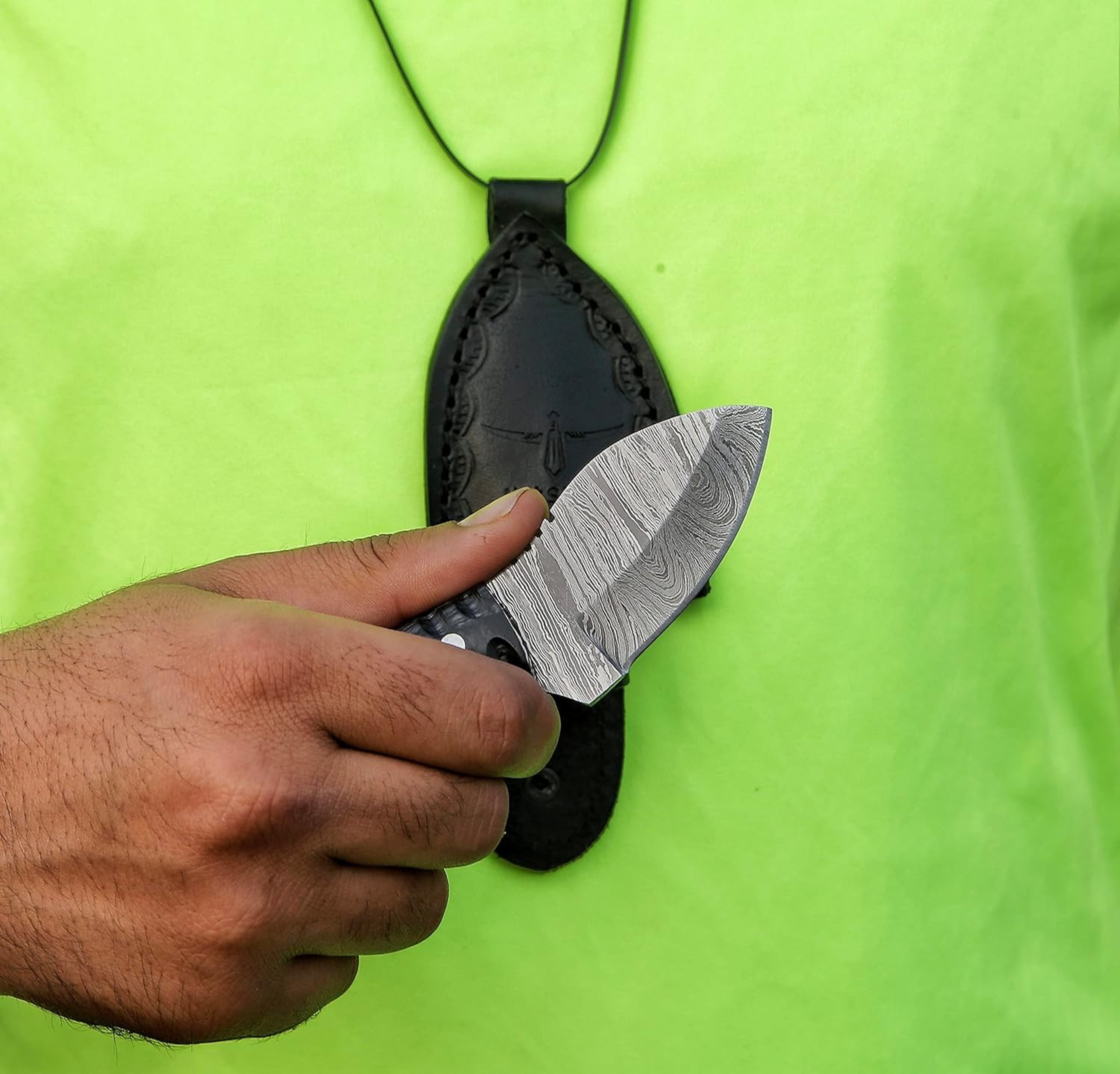 Handmade Neck knife Damascus Steel Full Tang knife 5 Inche Mini fixed blade knife Bushcraft knife Camping Hunting – view 7