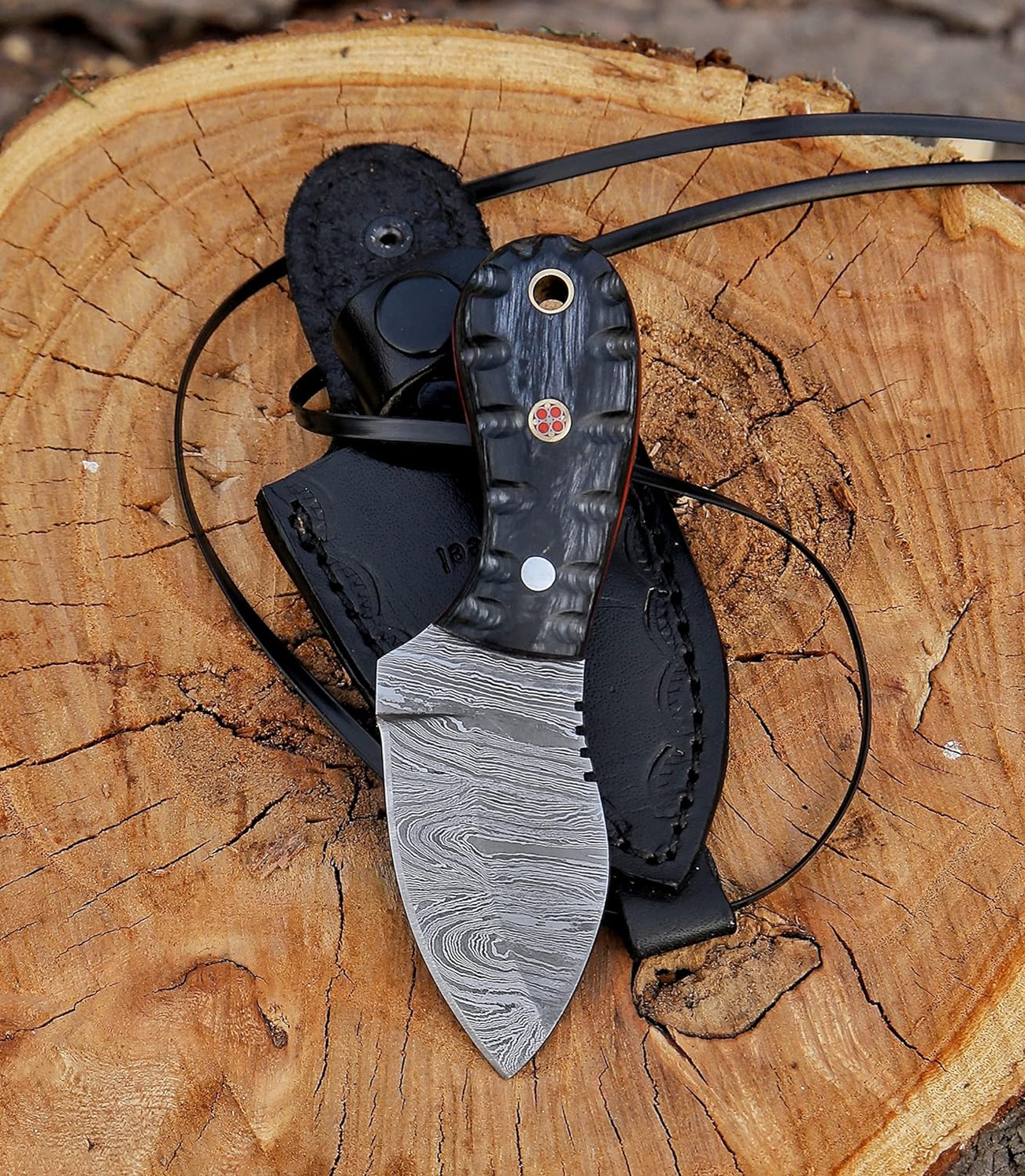 Handmade Neck knife Damascus Steel Full Tang knife 5 Inche Mini fixed blade knife Bushcraft knife Camping Hunting – view 3
