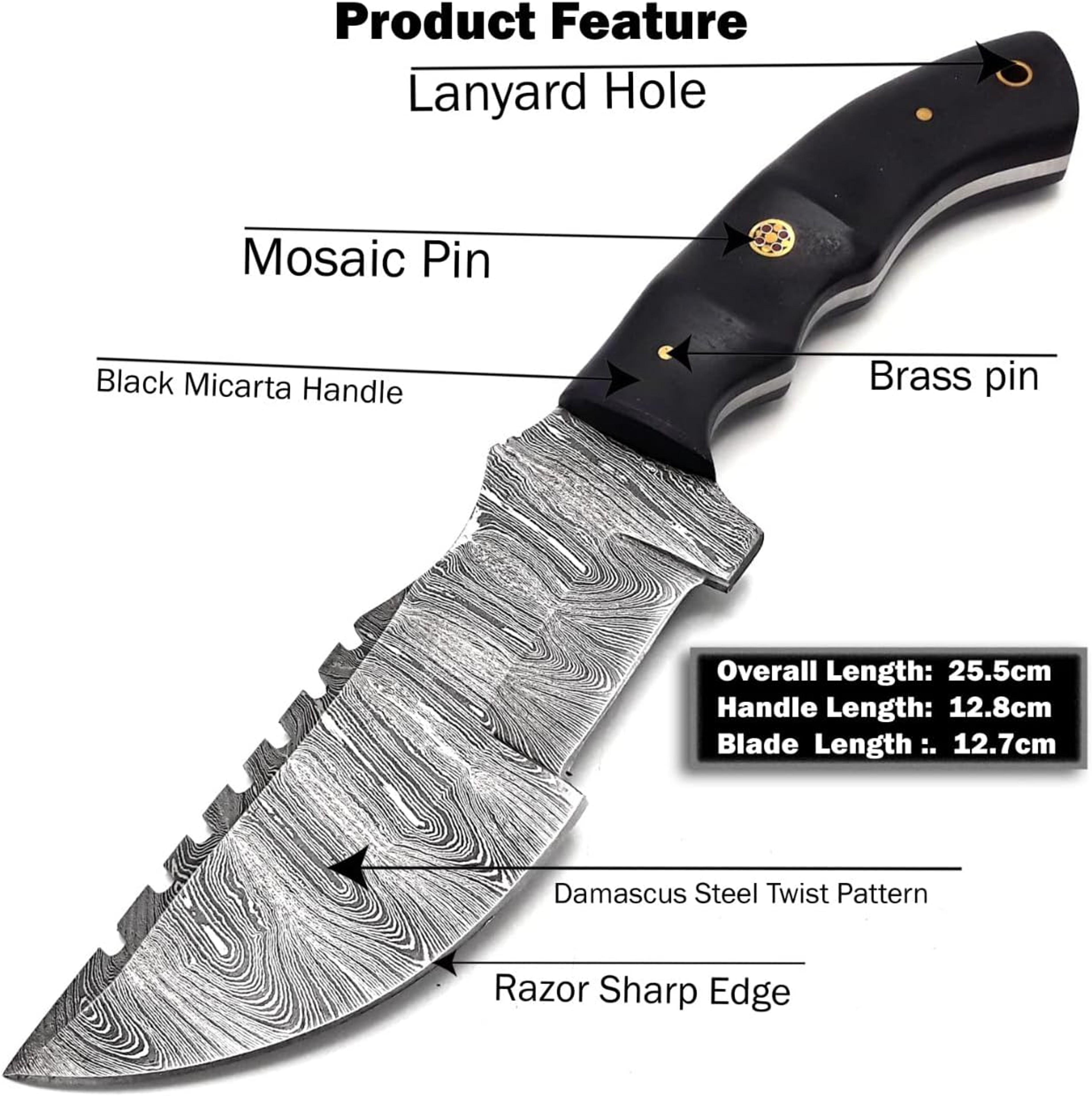 10 Inch Damascus Steel Hunting Tracker Knife with Horizontal Carry Sheath Fixed Blade Survival tactical full tang – view 2
