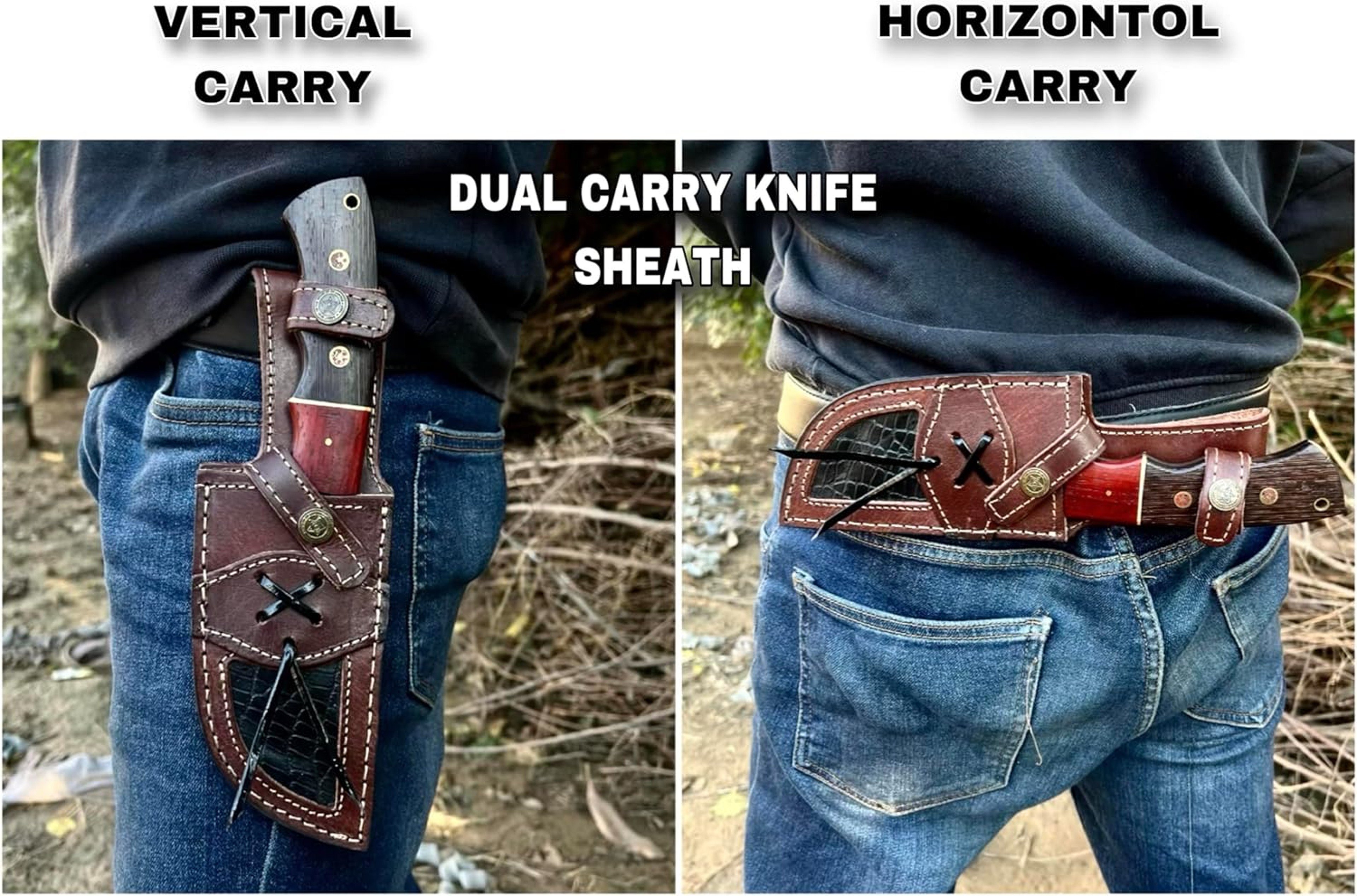 10 Inch Damascus Steel Hunting Tracker Knife with Horizontal Carry Sheath Fixed Blade Camping tactical full tang Knife – view 6