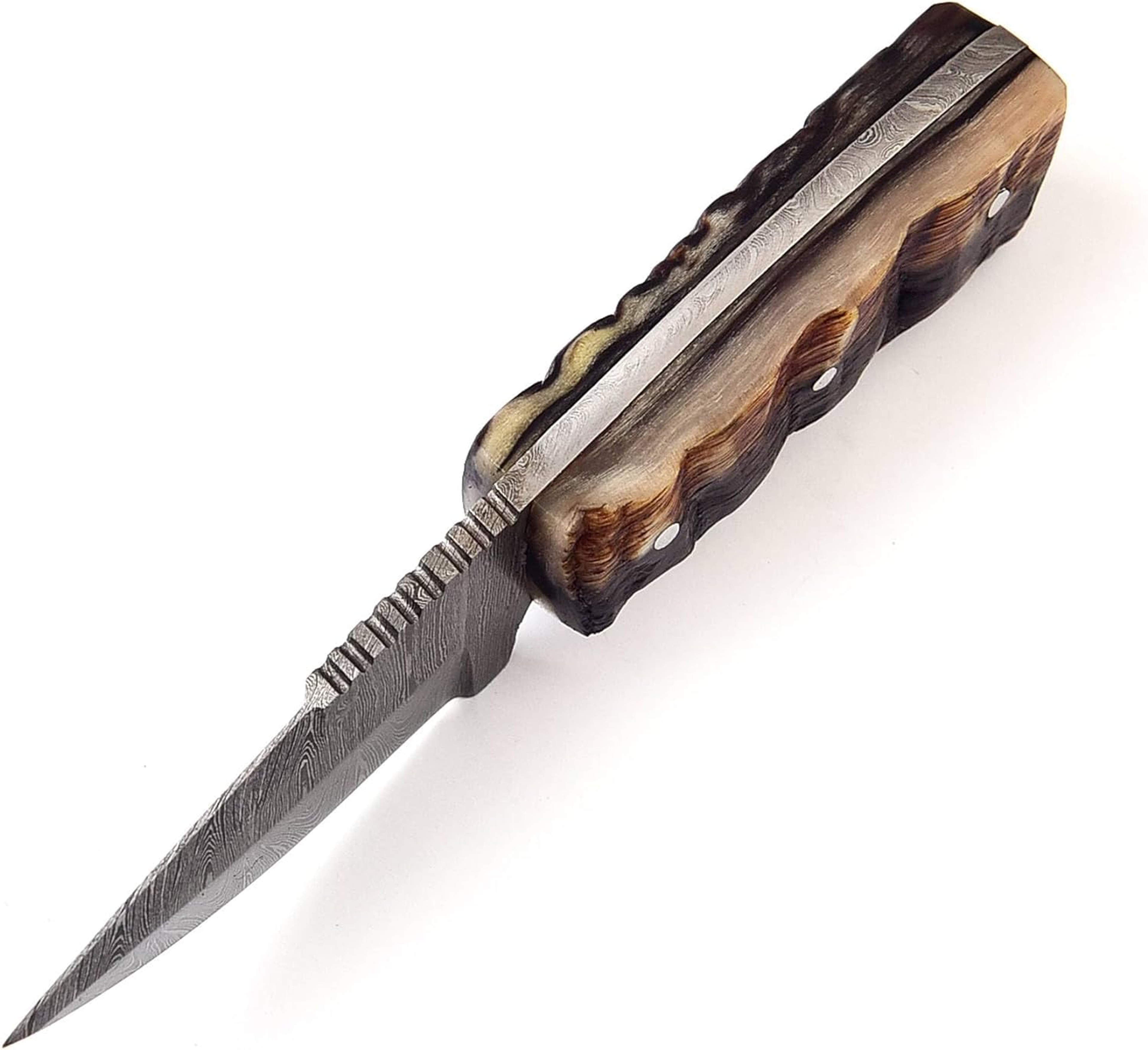 Handmade Damascus Steel 5.5 Inches Full Tang Skinner Knife Ram Horn Handle For outdoor camping knife Camping – view 2