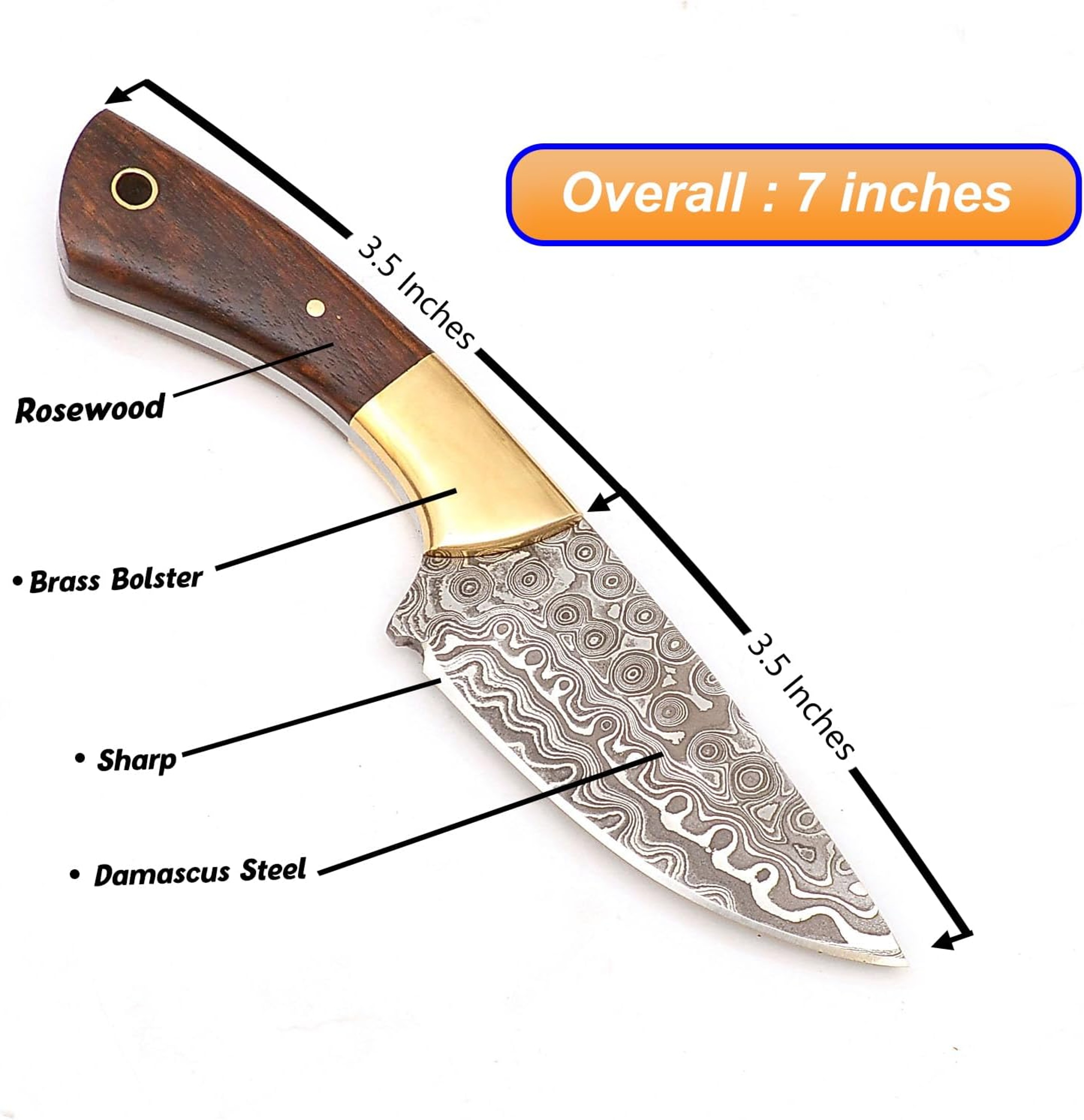7 Inche Handmade Fixed Blade Damascus Steel Cowboy Knife Hunting EDC Survival Skinning and Camping Knife – view 2