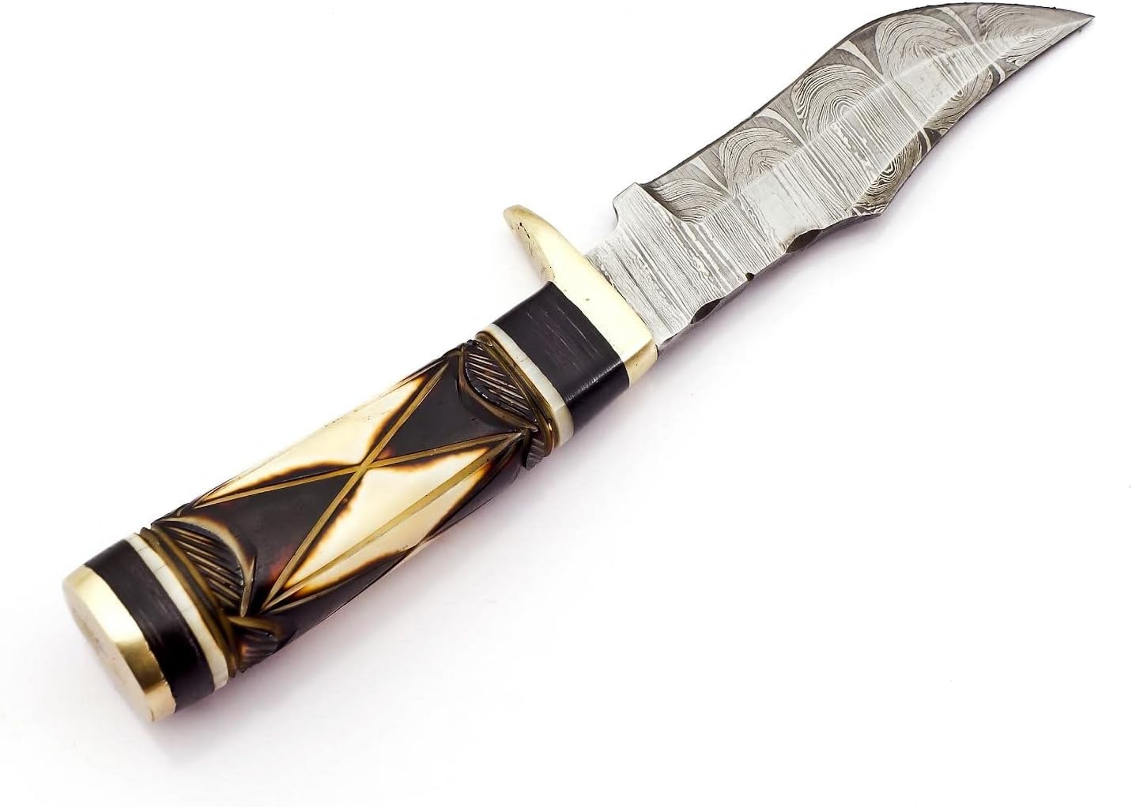 8 Inche Handmade Fixed Blade Damascus Steel Knife Hunting EDC Survival Skinning and Camping Knife camel bone – view 2