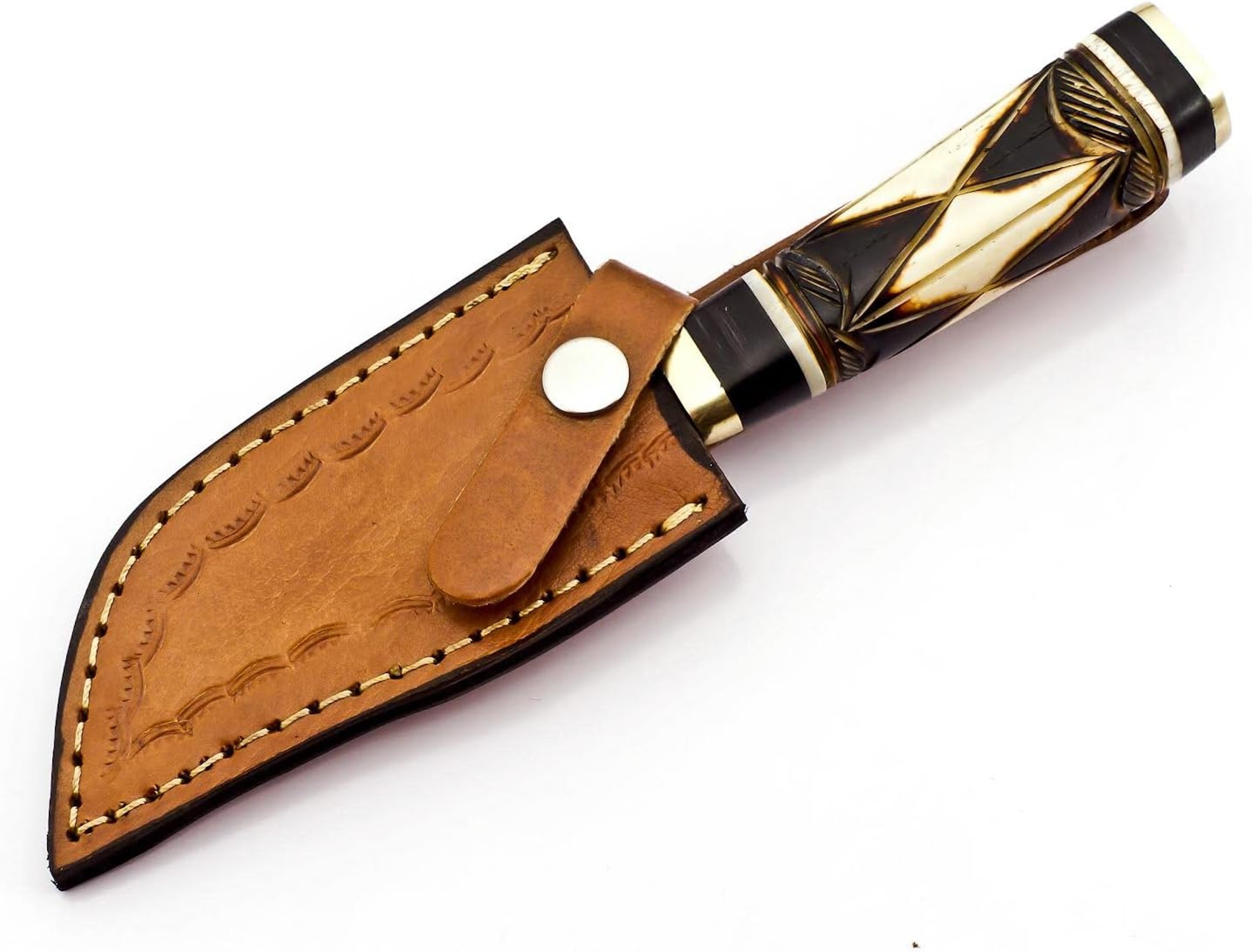 8 Inche Handmade Fixed Blade Damascus Steel Knife Hunting EDC Survival Skinning and Camping Knife camel bone – view 5