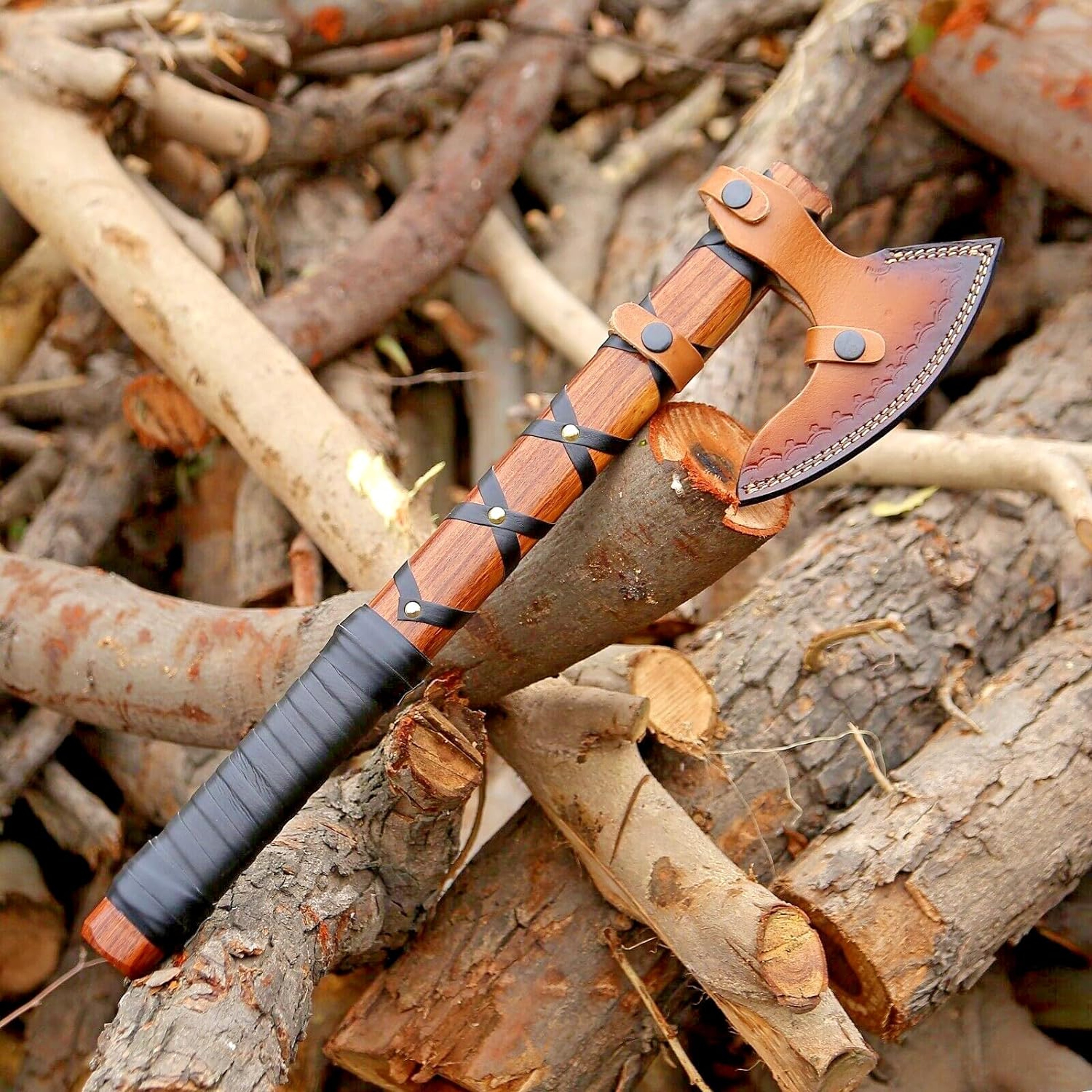 Viking Axe of Ragnar Lothbrok Hunting Axe with Rose Wood Handle Hand-Forged High Carbon Steel Sharp Blade – view 2