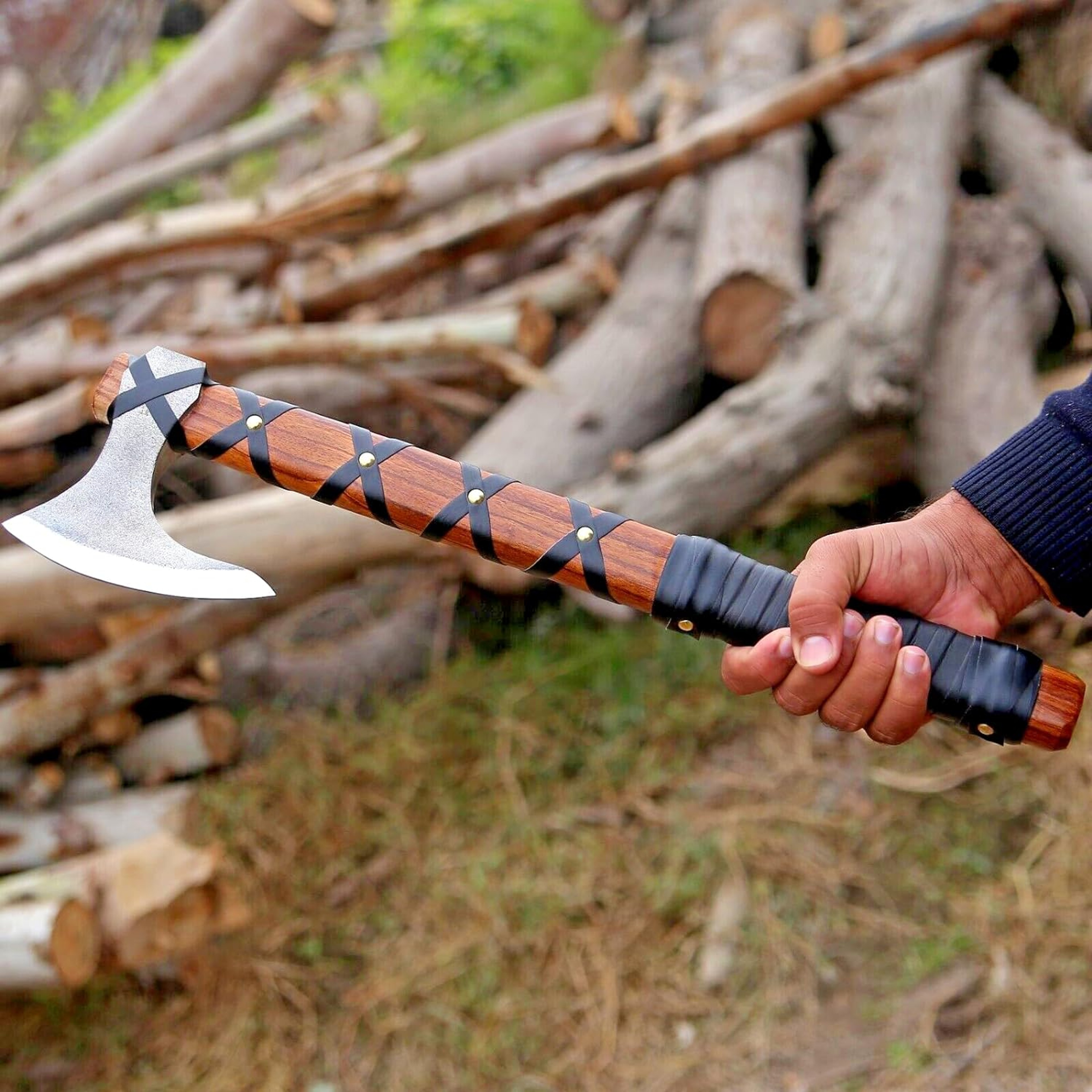 Viking Axe of Ragnar Lothbrok Hunting Axe with Rose Wood Handle Hand-Forged High Carbon Steel Sharp Blade – view 7