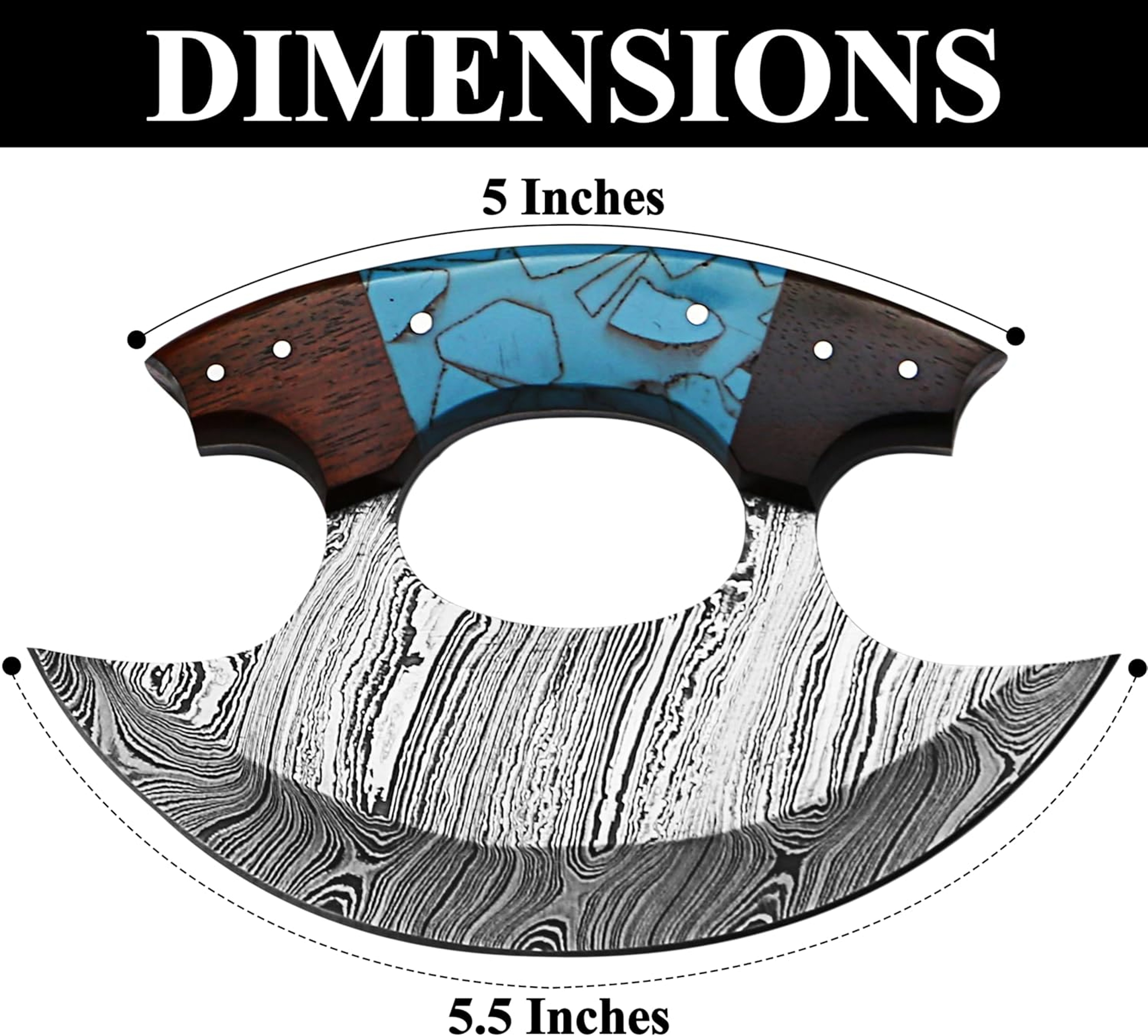 5 Inches Damascus ULU Knife with Leather Sheath Handmade Pizza Cutter with Non-Slip Handle Alaskan Ulu Rocker – view 3