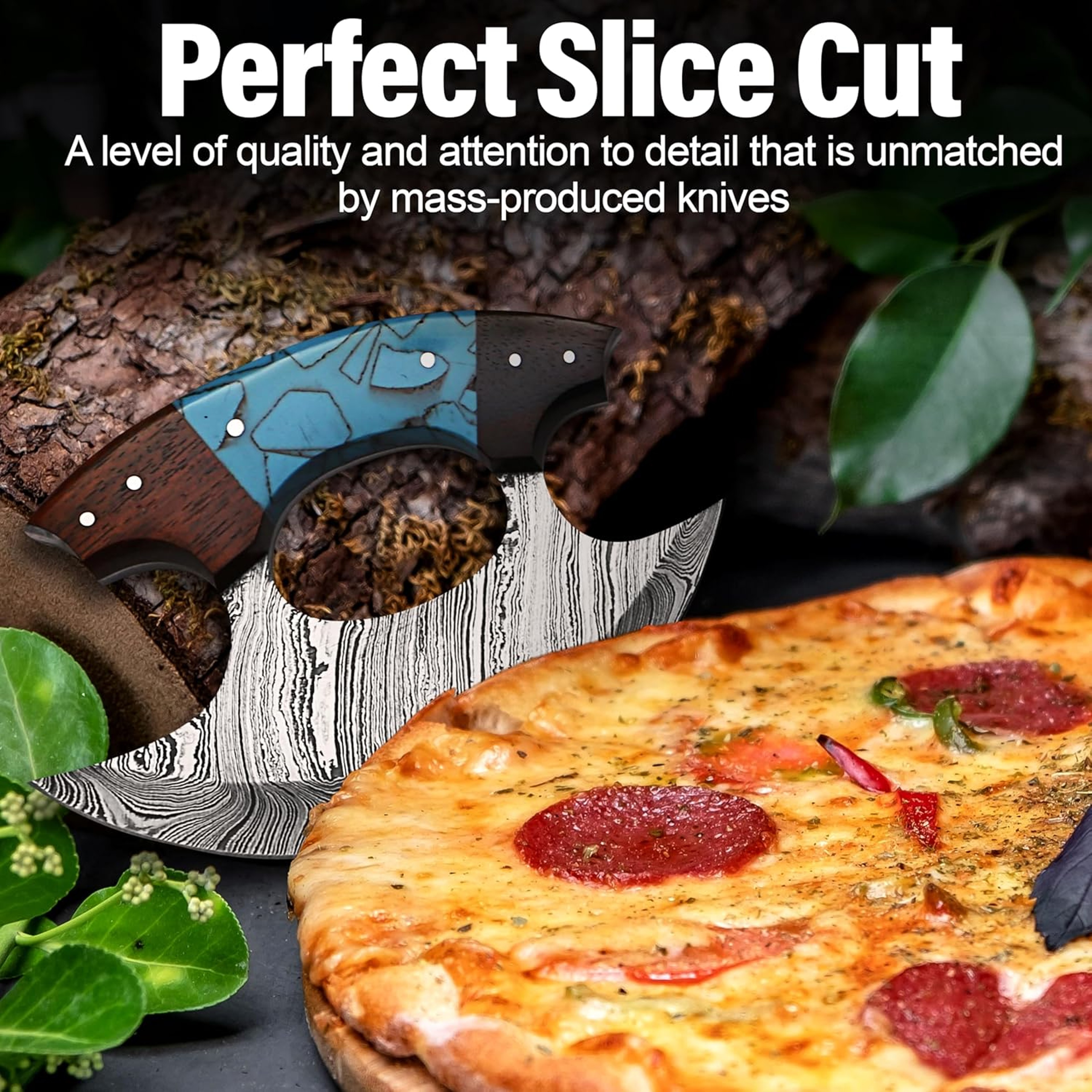 5 Inches Damascus ULU Knife with Leather Sheath Handmade Pizza Cutter with Non-Slip Handle Alaskan Ulu Rocker – view 5