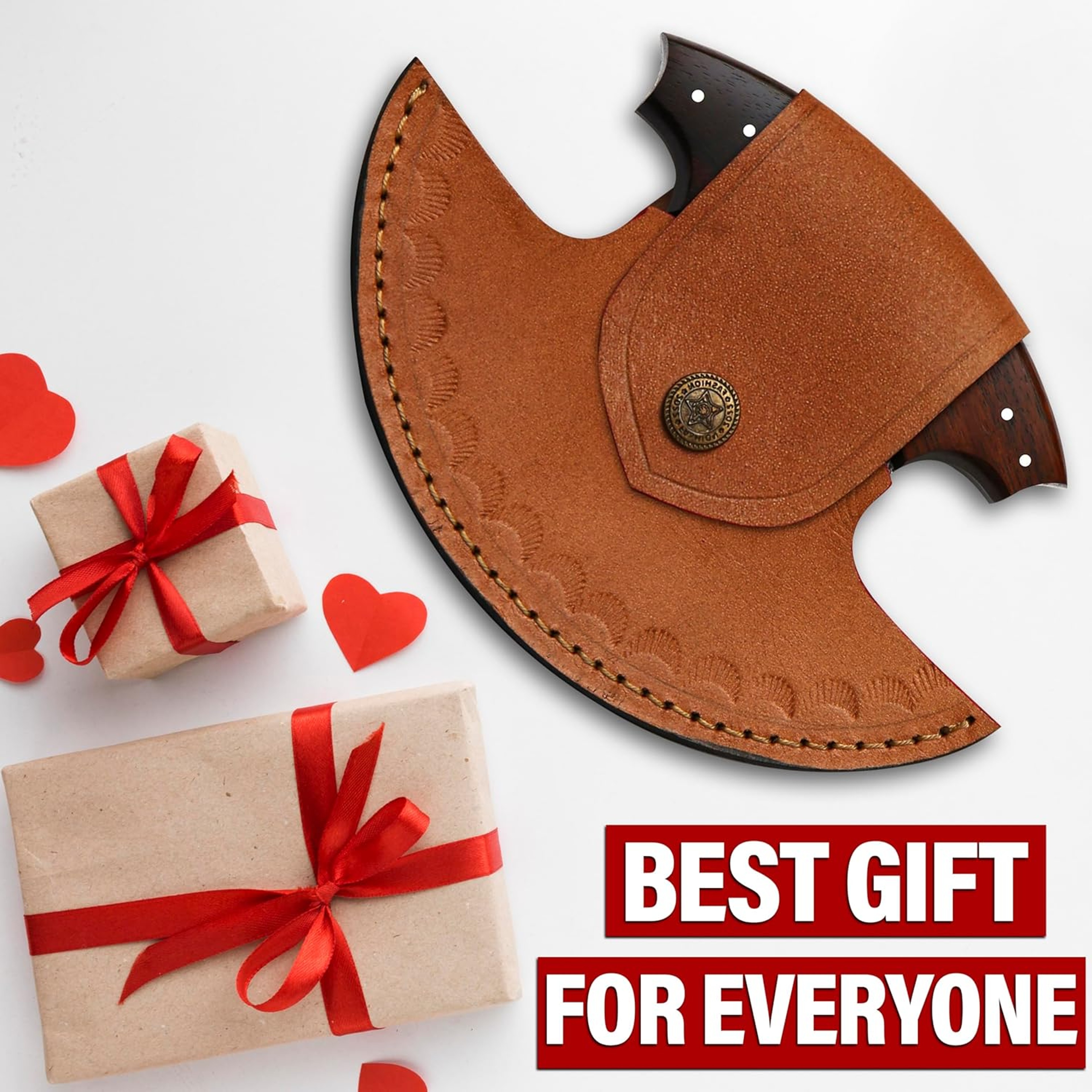 5 Inches Damascus ULU Knife with Leather Sheath Handmade Pizza Cutter with Non-Slip Handle Alaskan Ulu Rocker – view 6