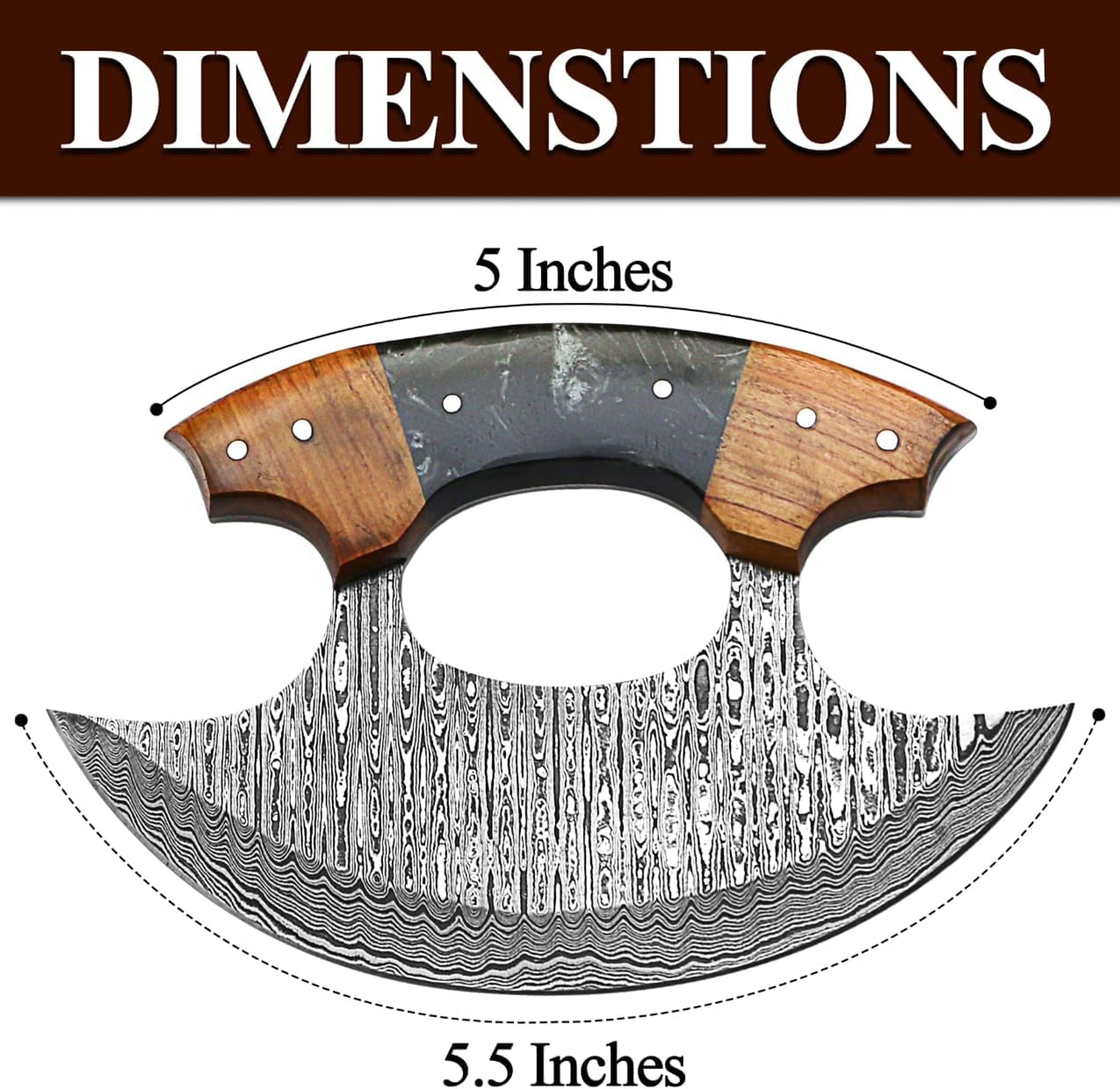 5 Inches Damascus ULU Knife Cow Leather Sheath Handmade Pizza Cutter with Non-Slip Handle Alaskan Ulu Rocker – view 3