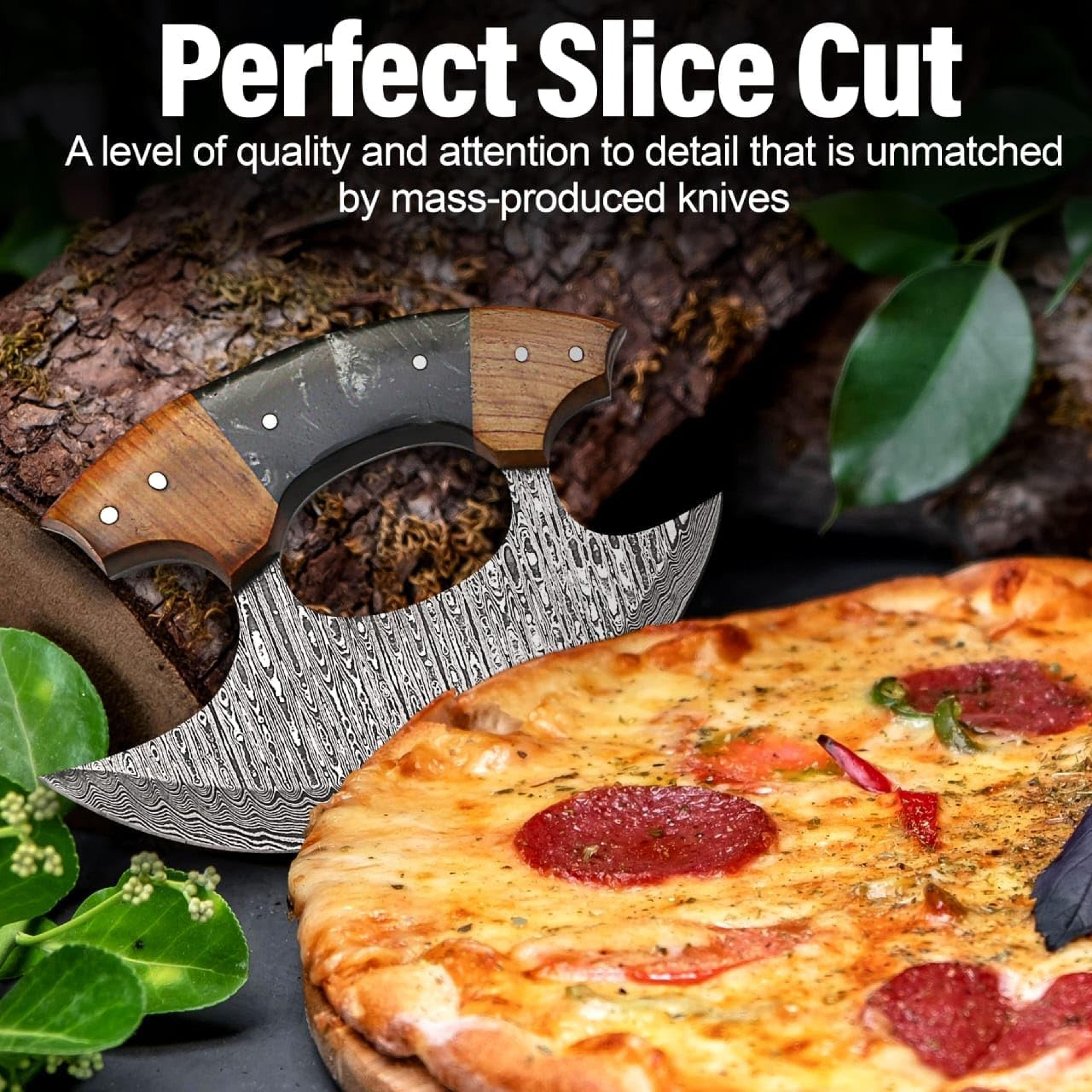 5 Inches Damascus ULU Knife Cow Leather Sheath Handmade Pizza Cutter with Non-Slip Handle Alaskan Ulu Rocker – view 6