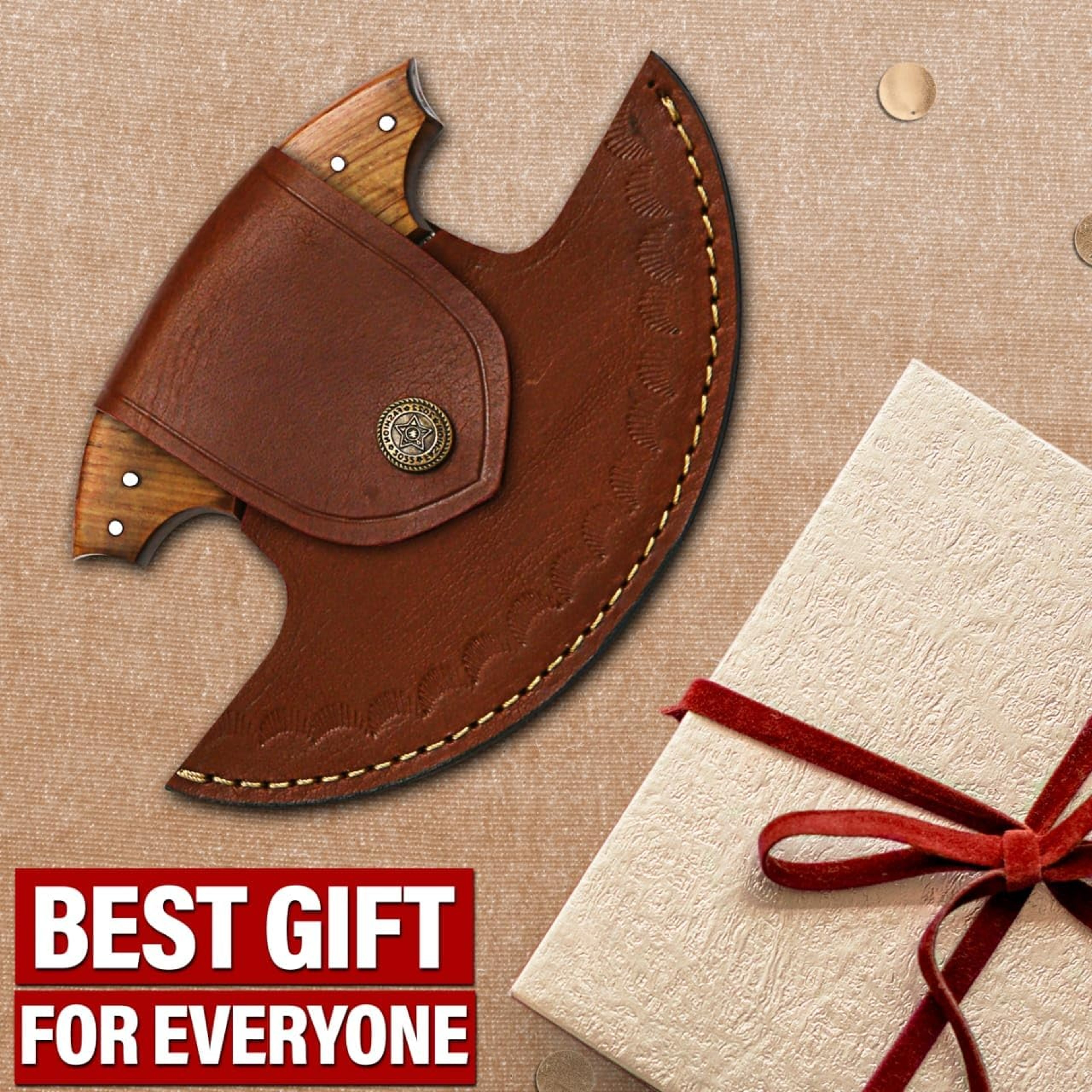 5 Inches Damascus ULU Knife Cow Leather Sheath Handmade Pizza Cutter with Non-Slip Handle Alaskan Ulu Rocker – view 7
