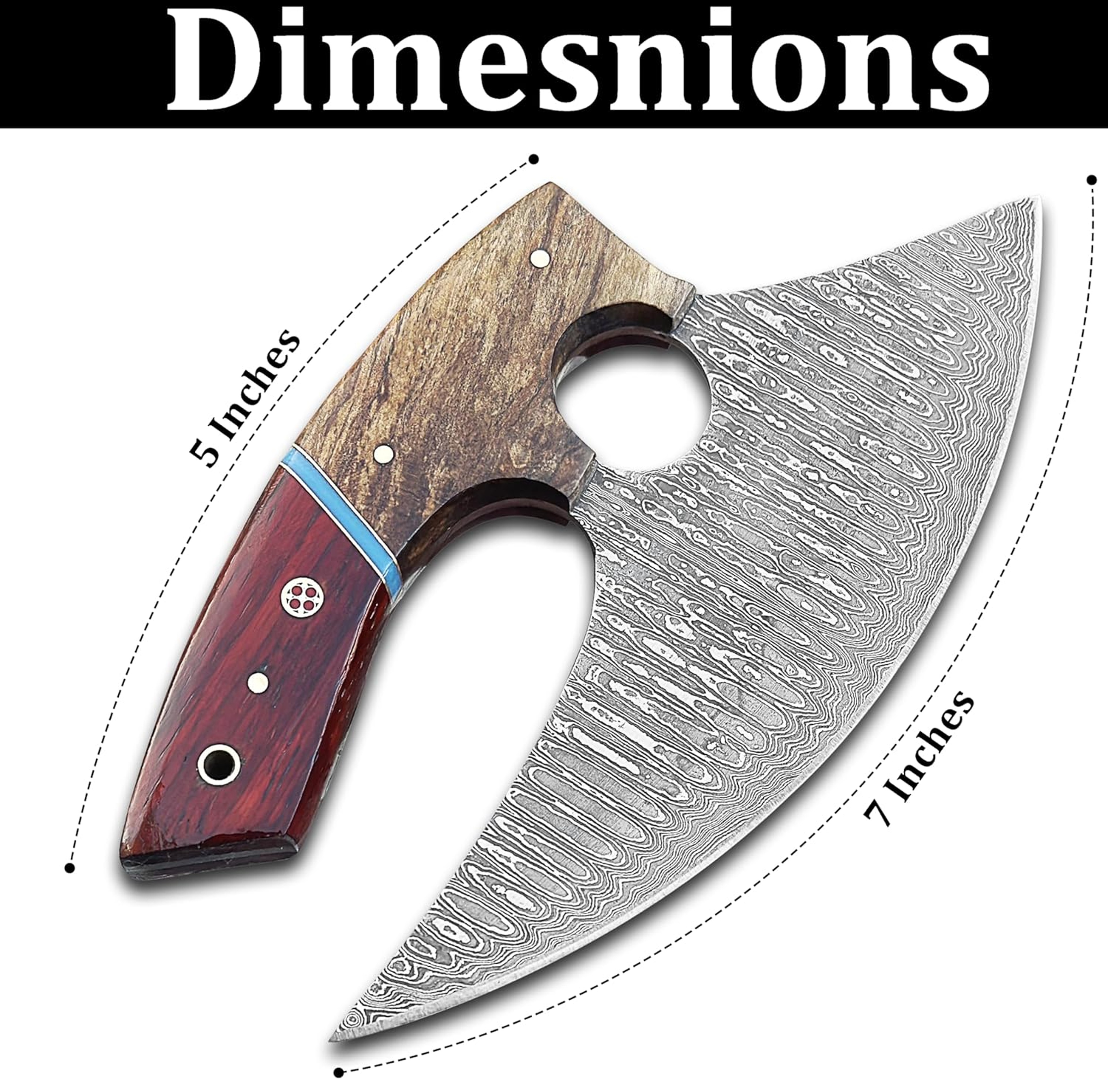 5 Inches Damascus ULU Knife Cow Leather Sheath Handmade Pizza Cutter with Non-Slip Handle Ideal Alaska gifts – view 3