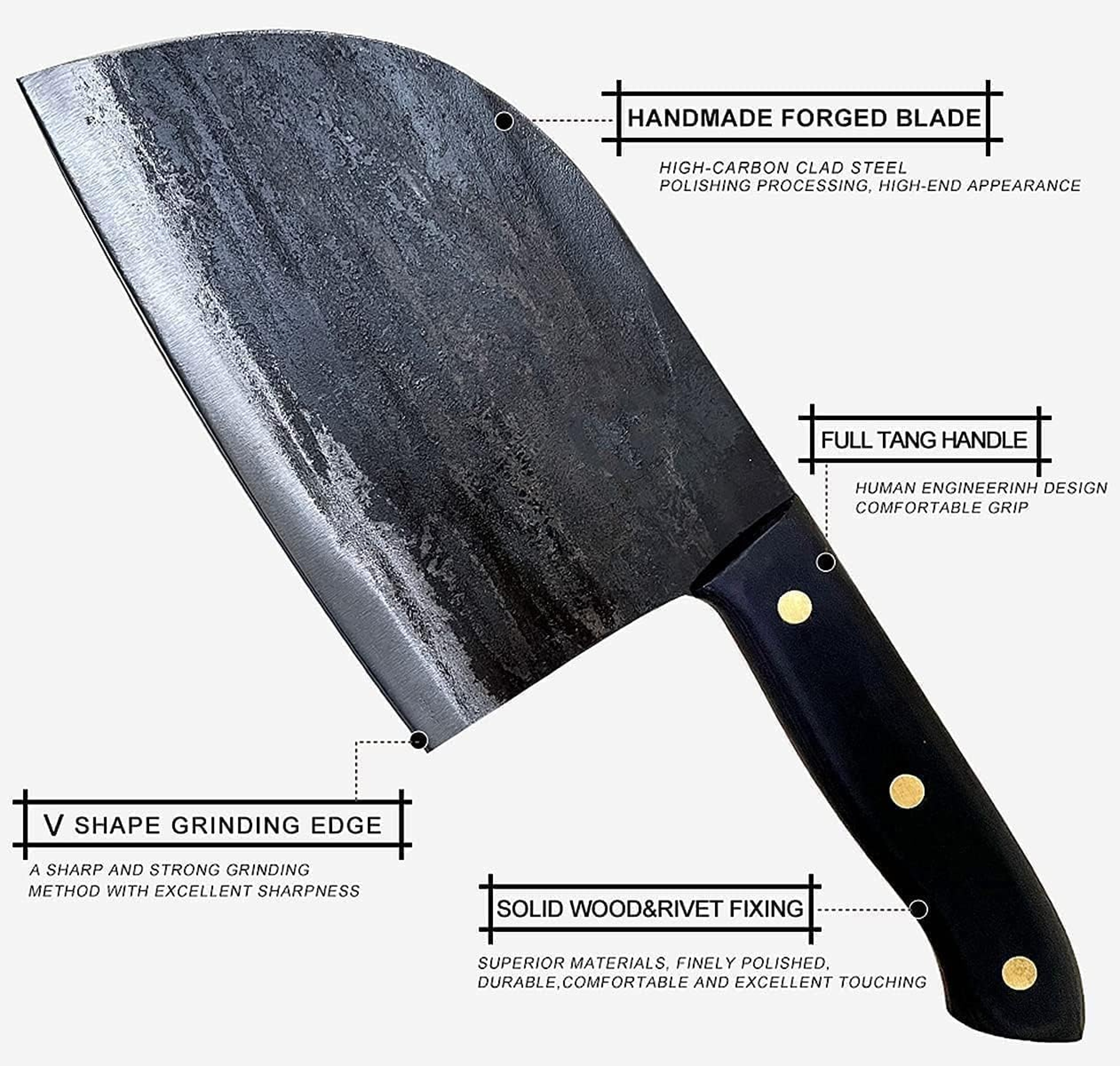 D2 Chef Knife Cleaver Knife Hand Forged Butcher Knife with Sheath Full Tang Chopping Knife for Kitchen Cooking – view 3