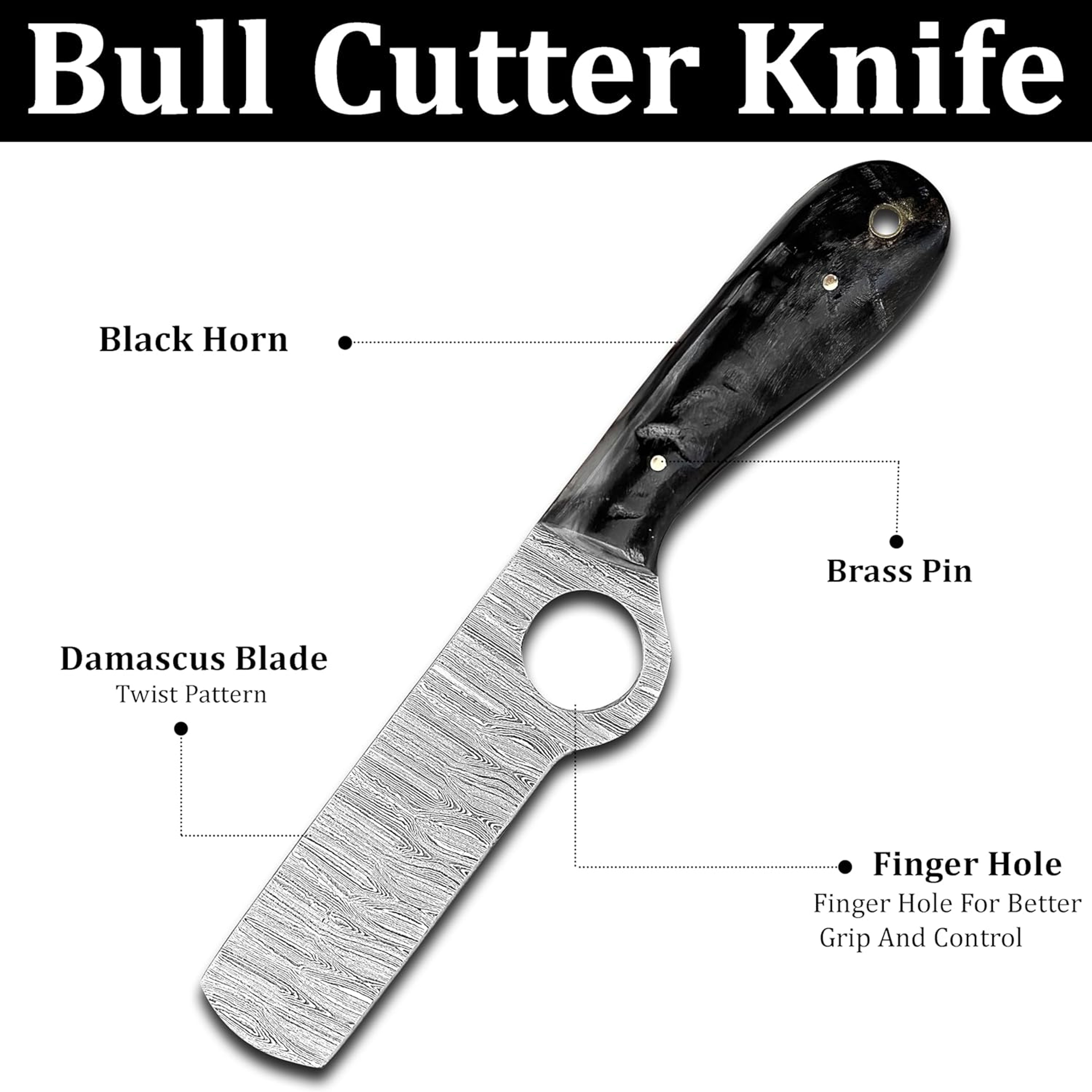 Ring Handmade Bull cutter knife outdoor comping skinning cowboy knives with pancake leather sheath Black Stag – view 2