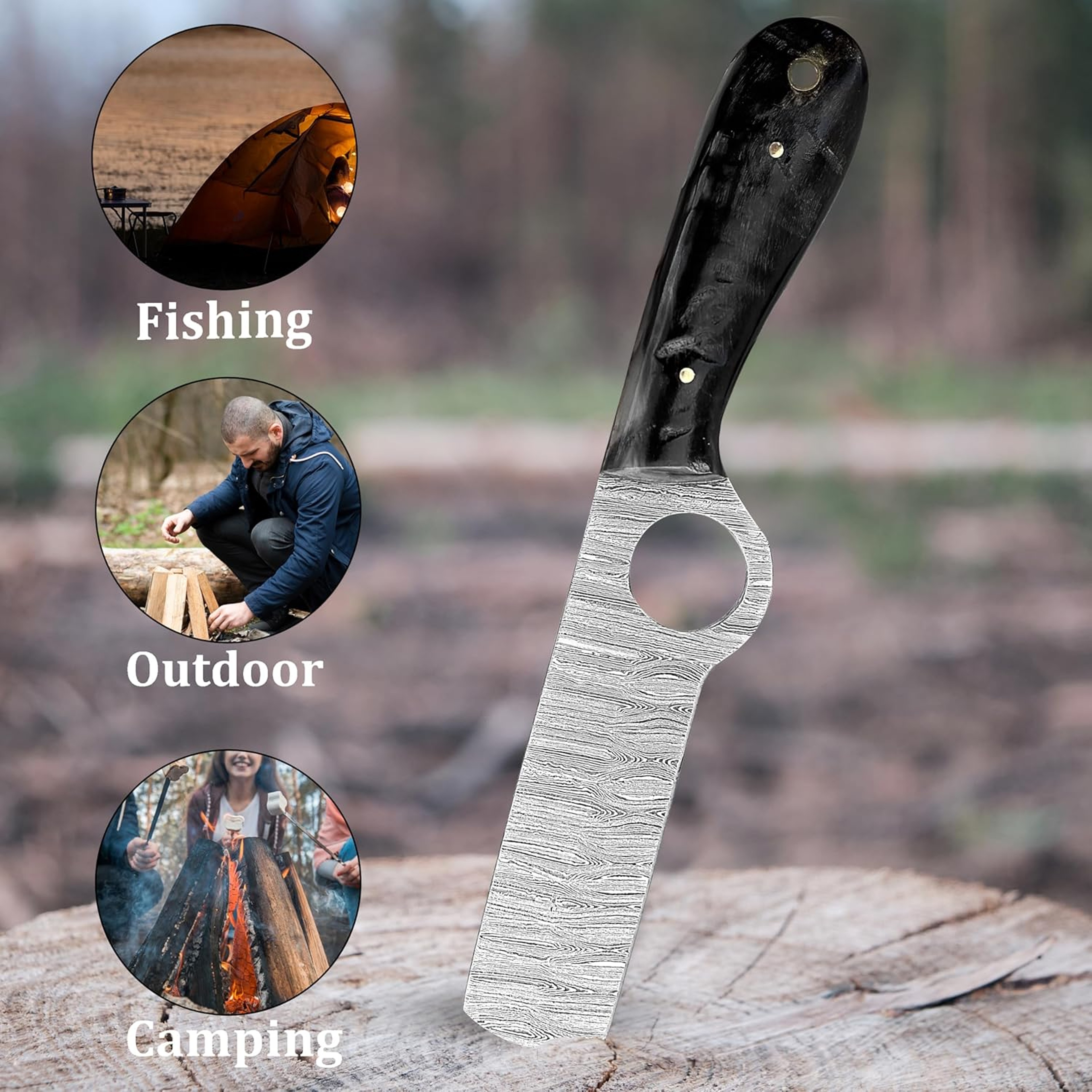 Ring Handmade Bull cutter knife outdoor comping skinning cowboy knives with pancake leather sheath Black Stag – view 6
