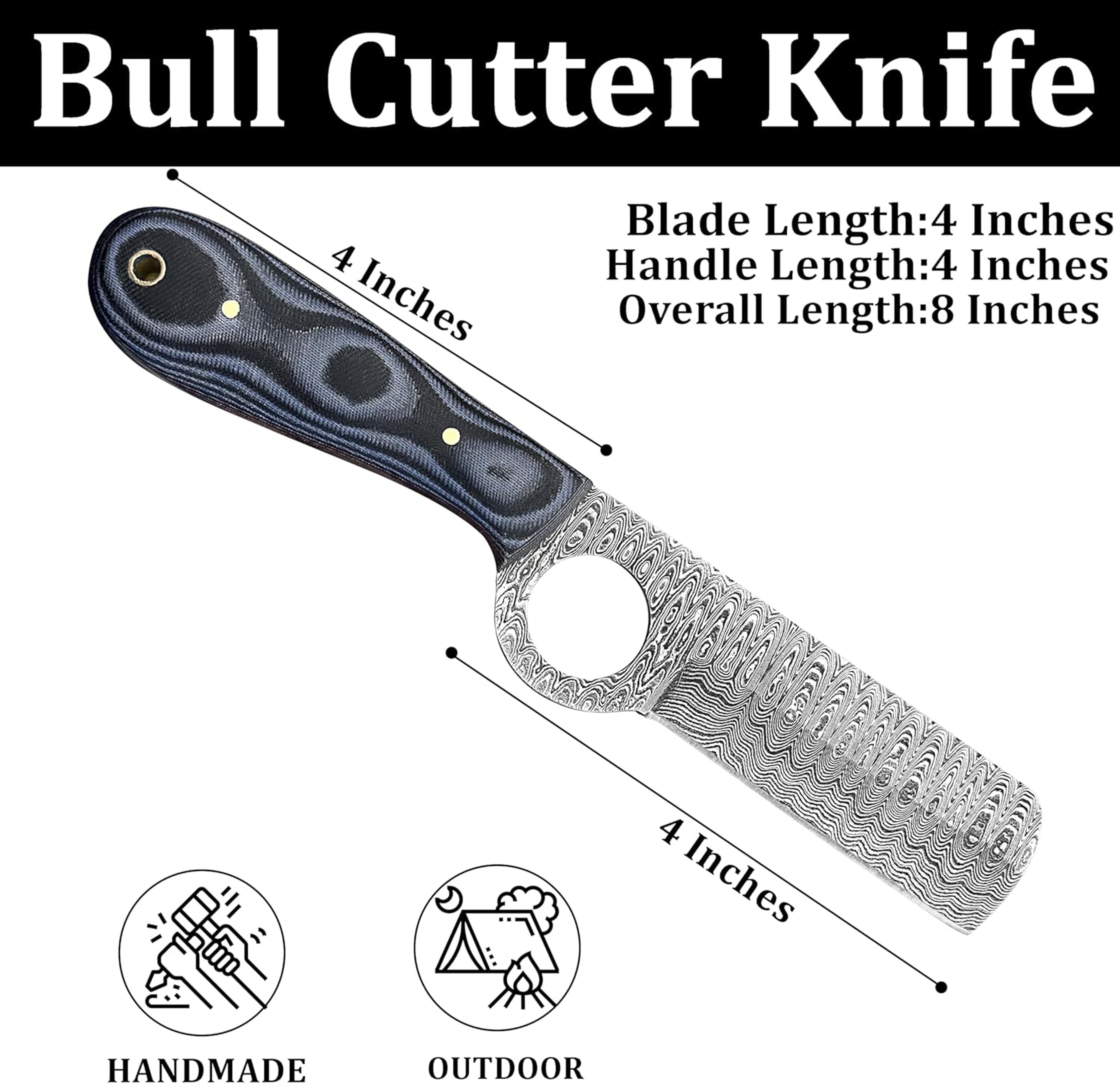 Damascus Bull Cutter knife Handmade Fixed Blade Hunting Knif cowboy knives with leather sheath Black Macarta – view 2