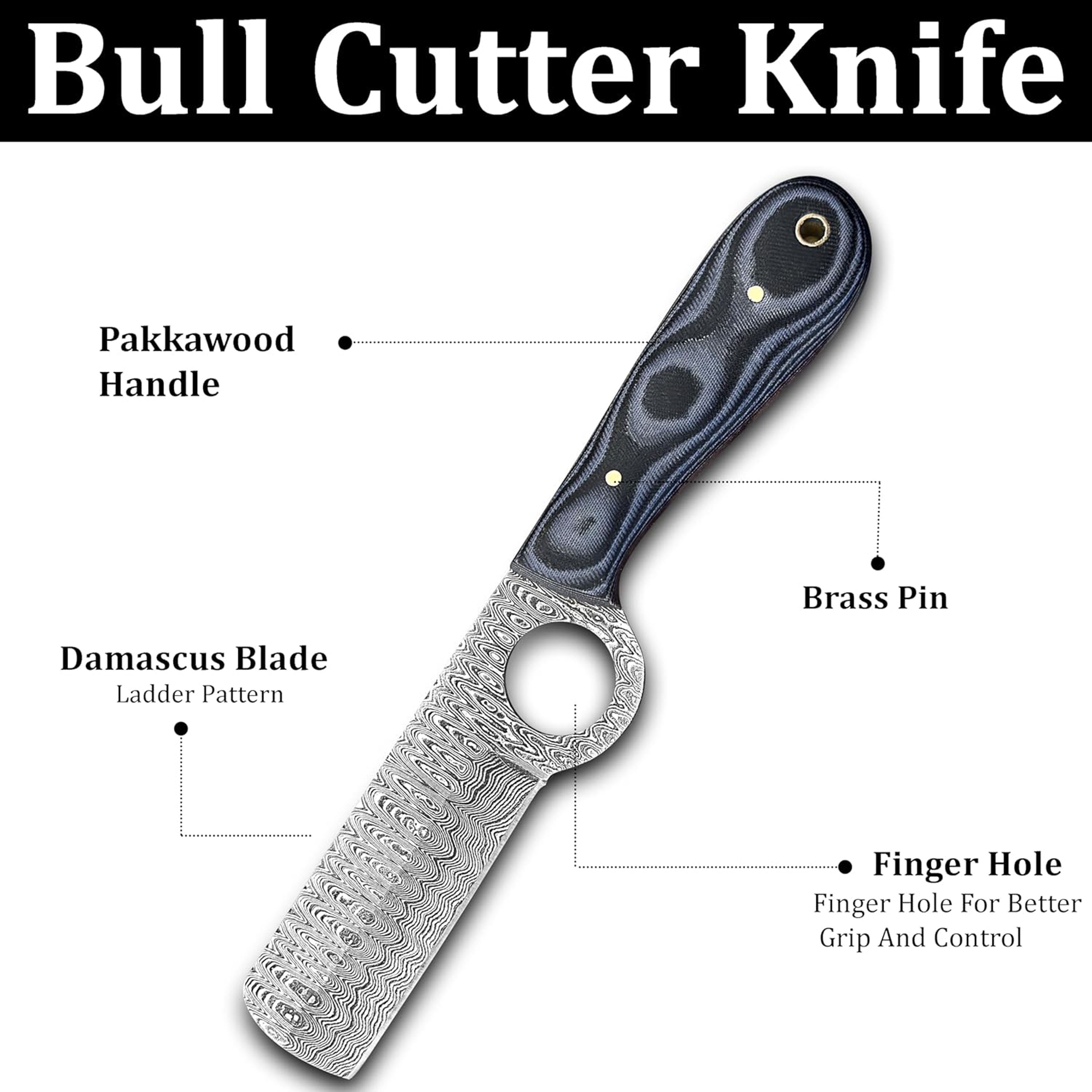 Damascus Bull Cutter knife Handmade Fixed Blade Hunting Knif cowboy knives with leather sheath Black Macarta – view 3