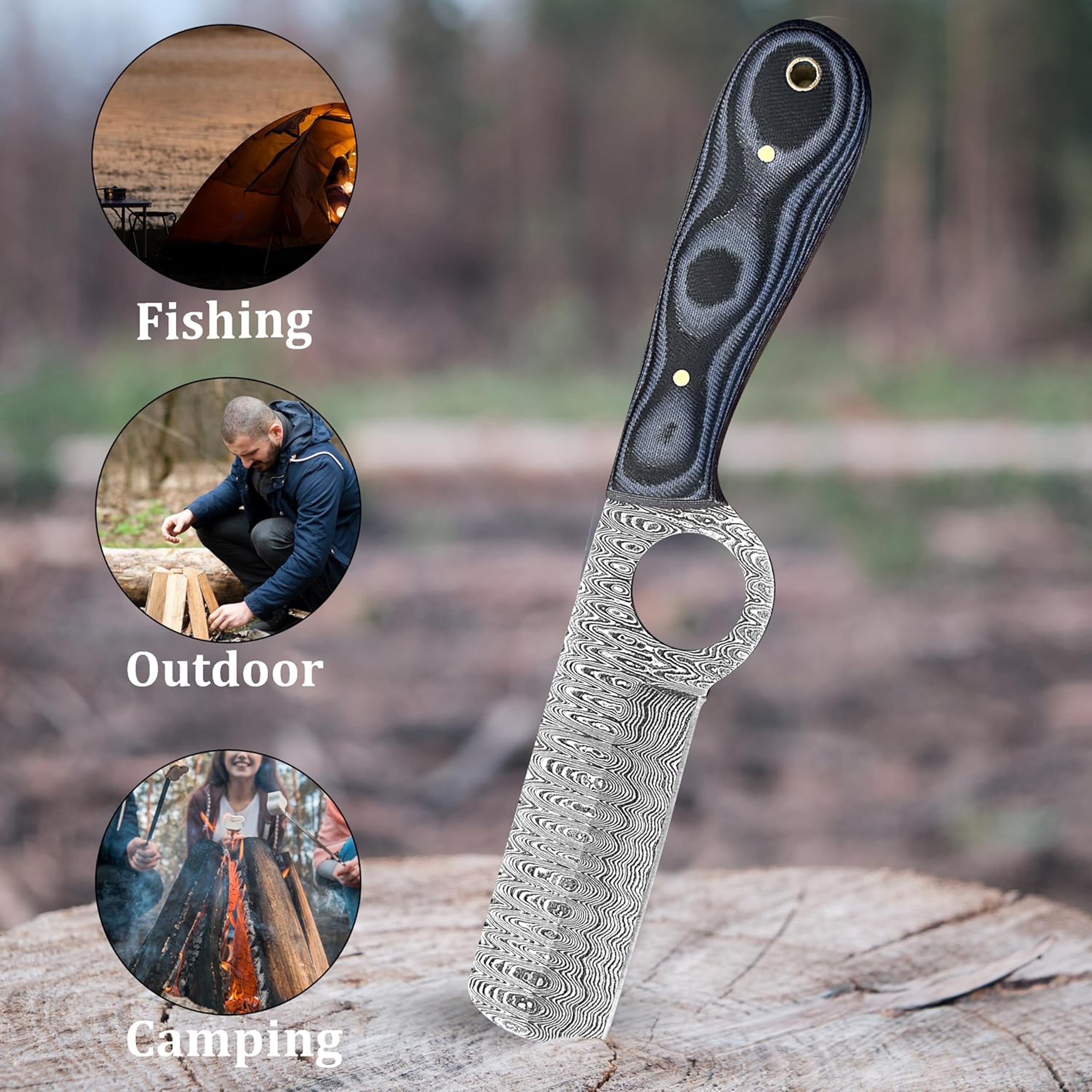 Damascus Bull Cutter knife Handmade Fixed Blade Hunting Knif cowboy knives with leather sheath Black Macarta – view 4