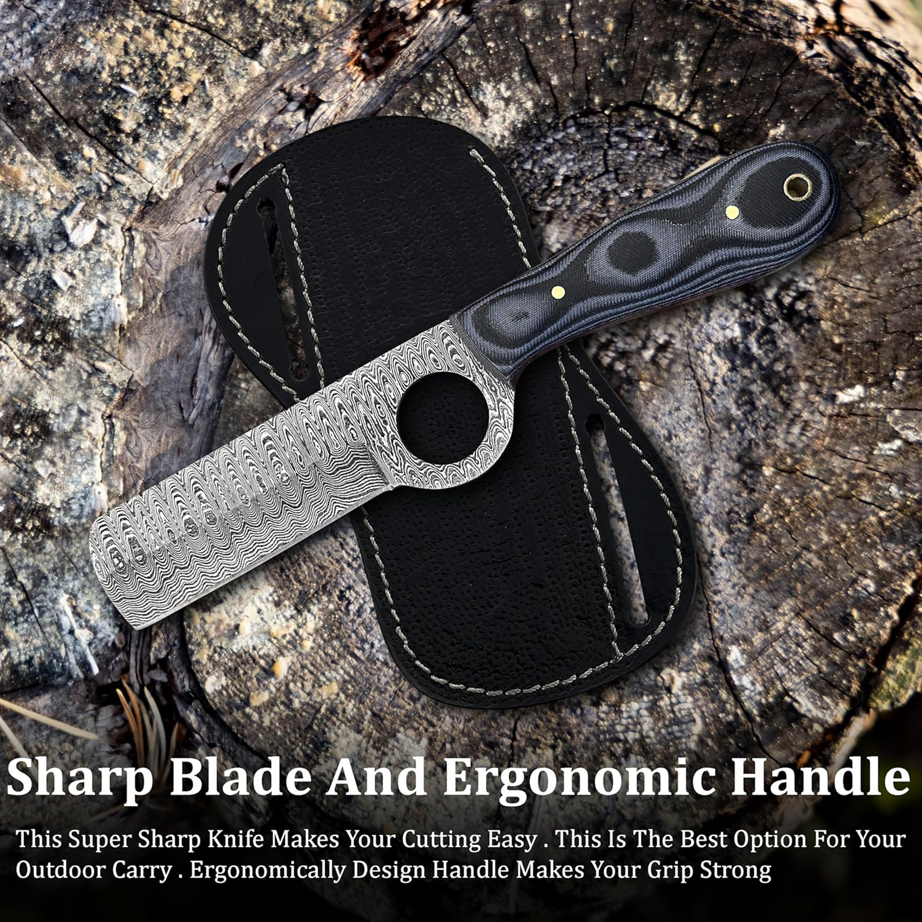 Damascus Bull Cutter knife Handmade Fixed Blade Hunting Knif cowboy knives with leather sheath Black Macarta – view 5