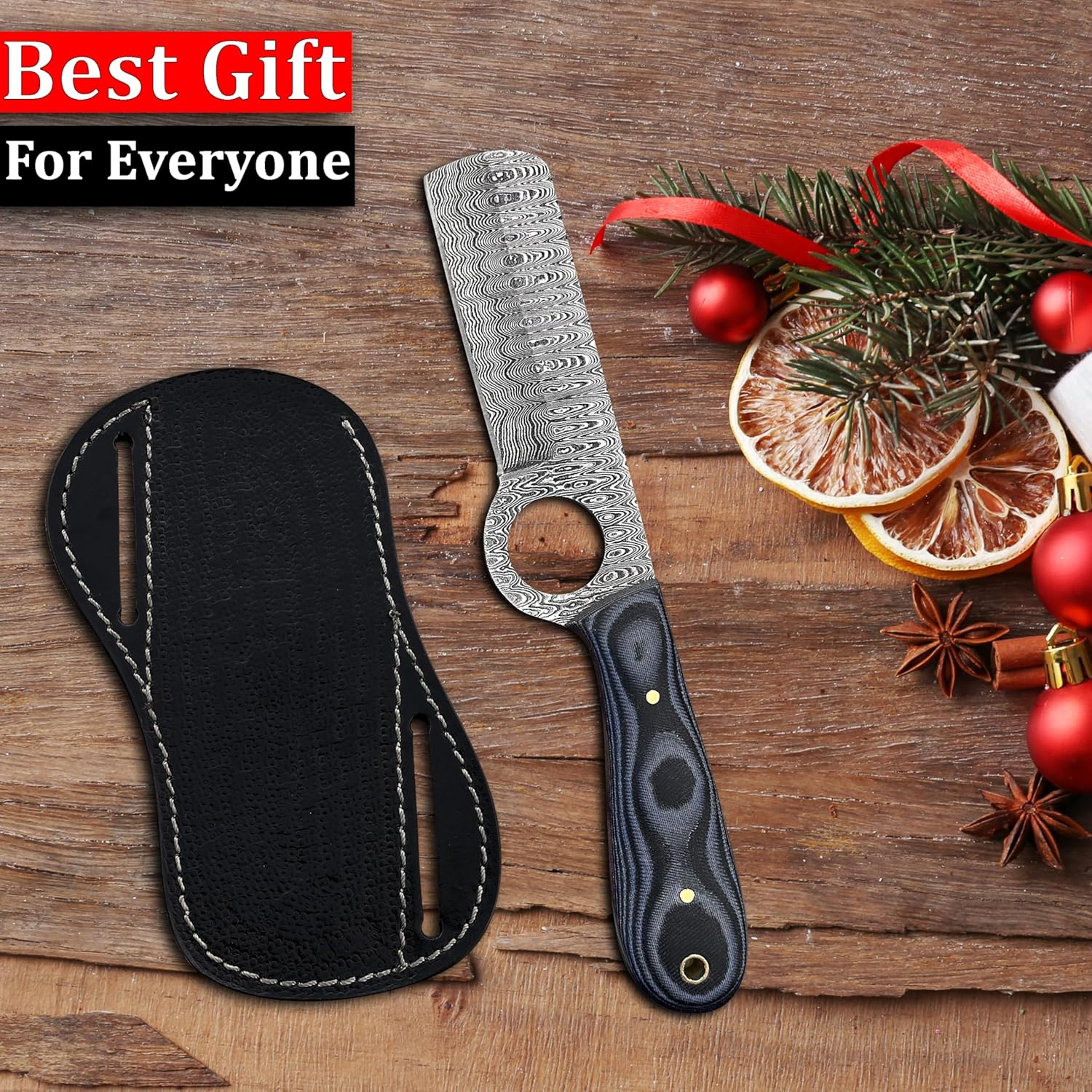 Damascus Bull Cutter knife Handmade Fixed Blade Hunting Knif cowboy knives with leather sheath Black Macarta – view 6