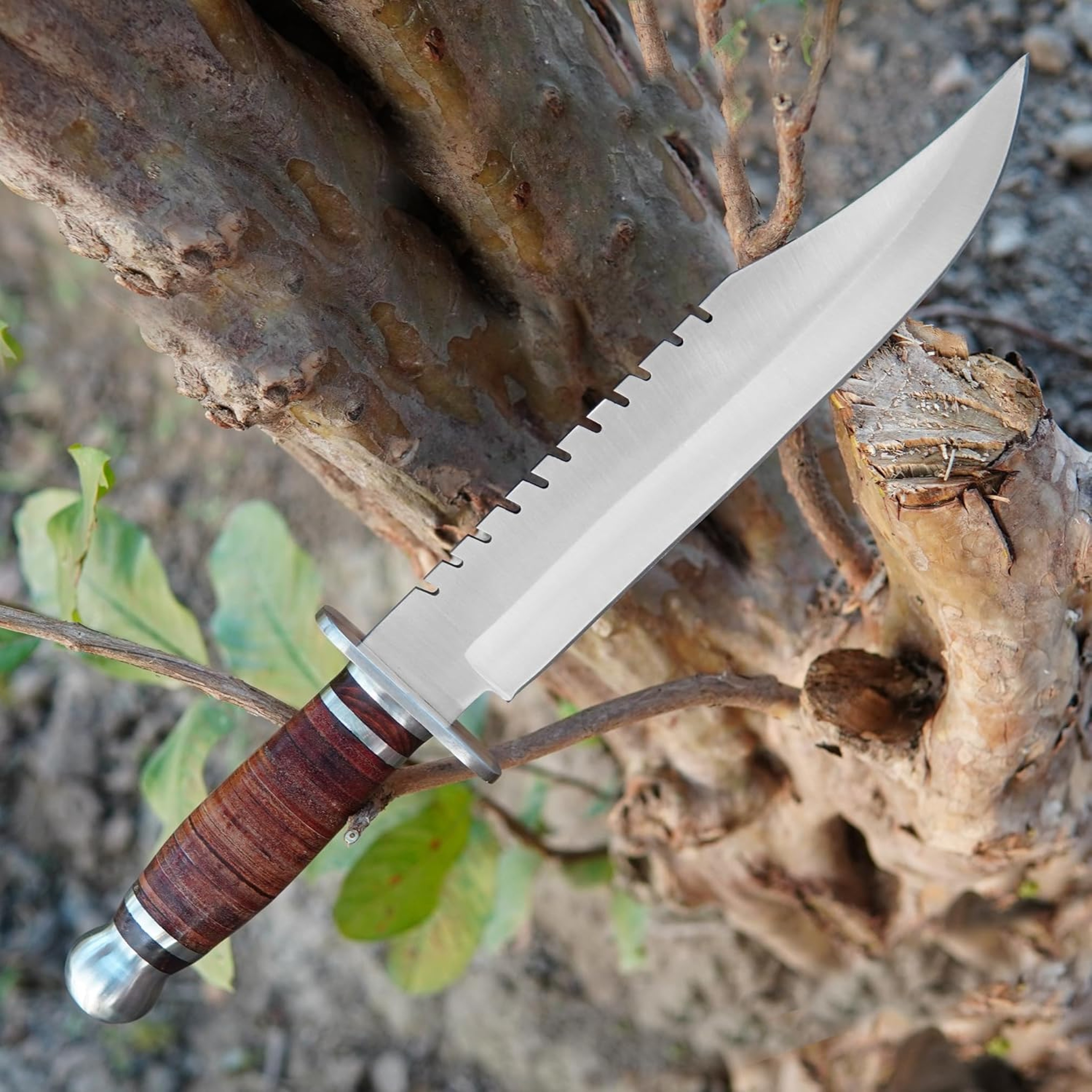 Custom Handmade D2 Rambo Bowie Knife 14 Inches Fixed Blade Hunting Knife With With Sheath With Wood 0