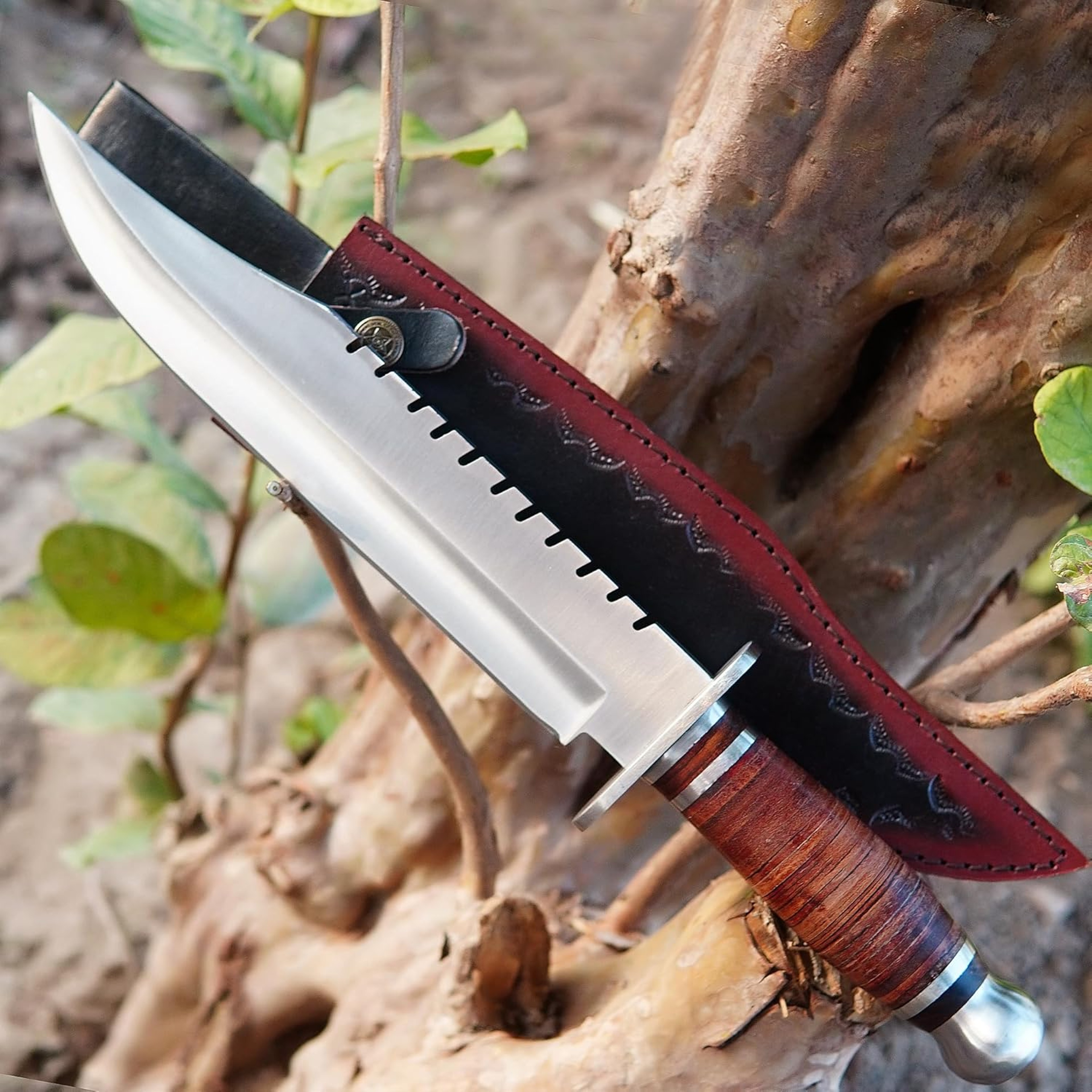 Custom Handmade D2 Rambo Bowie Knife 14 Inches Fixed Blade Hunting Knife With With Sheath With Wood 1