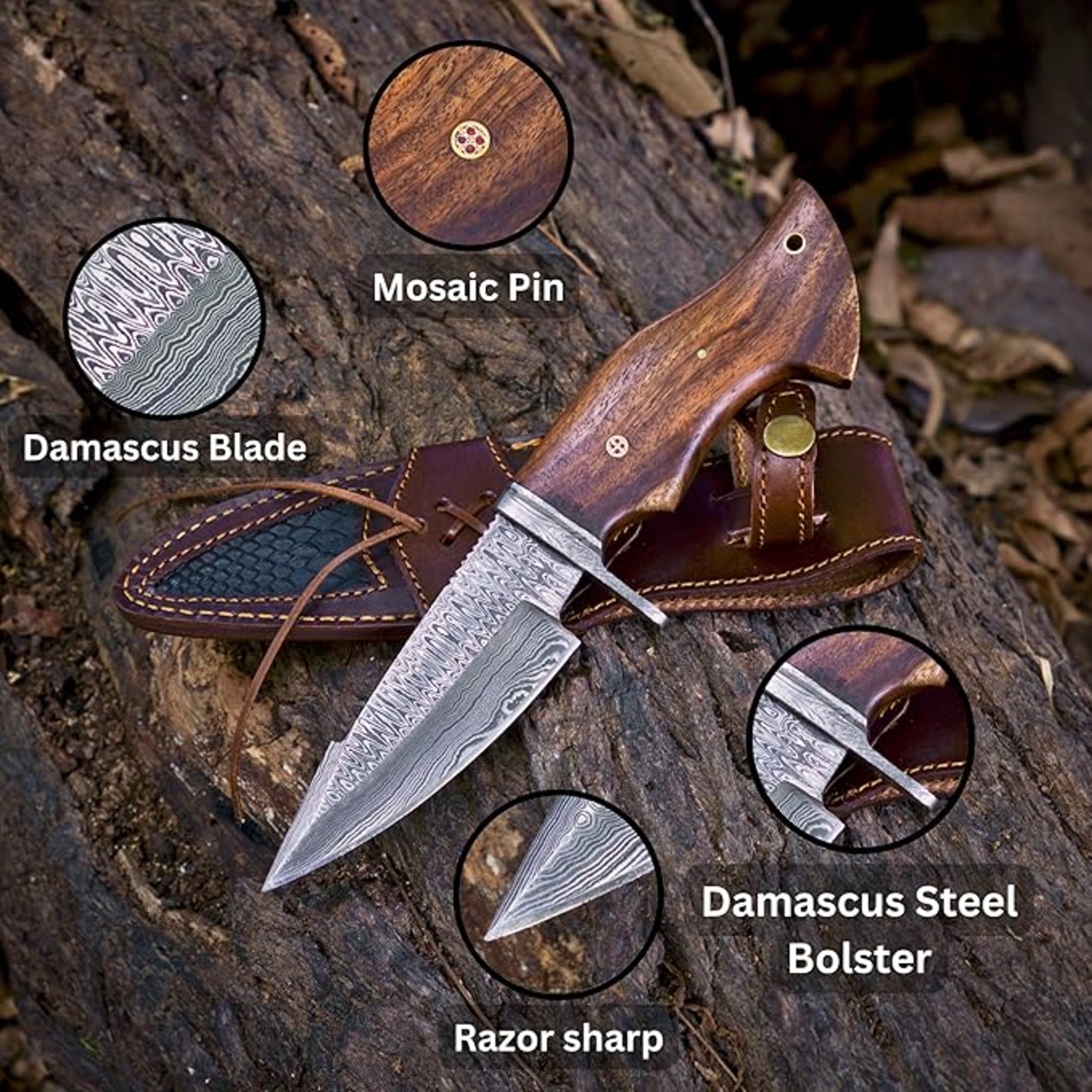 Custom Handmade Real Damascus Fixed Blade Knife With Sheath Fixed Blade Hunting Survival Knives Ros 2
