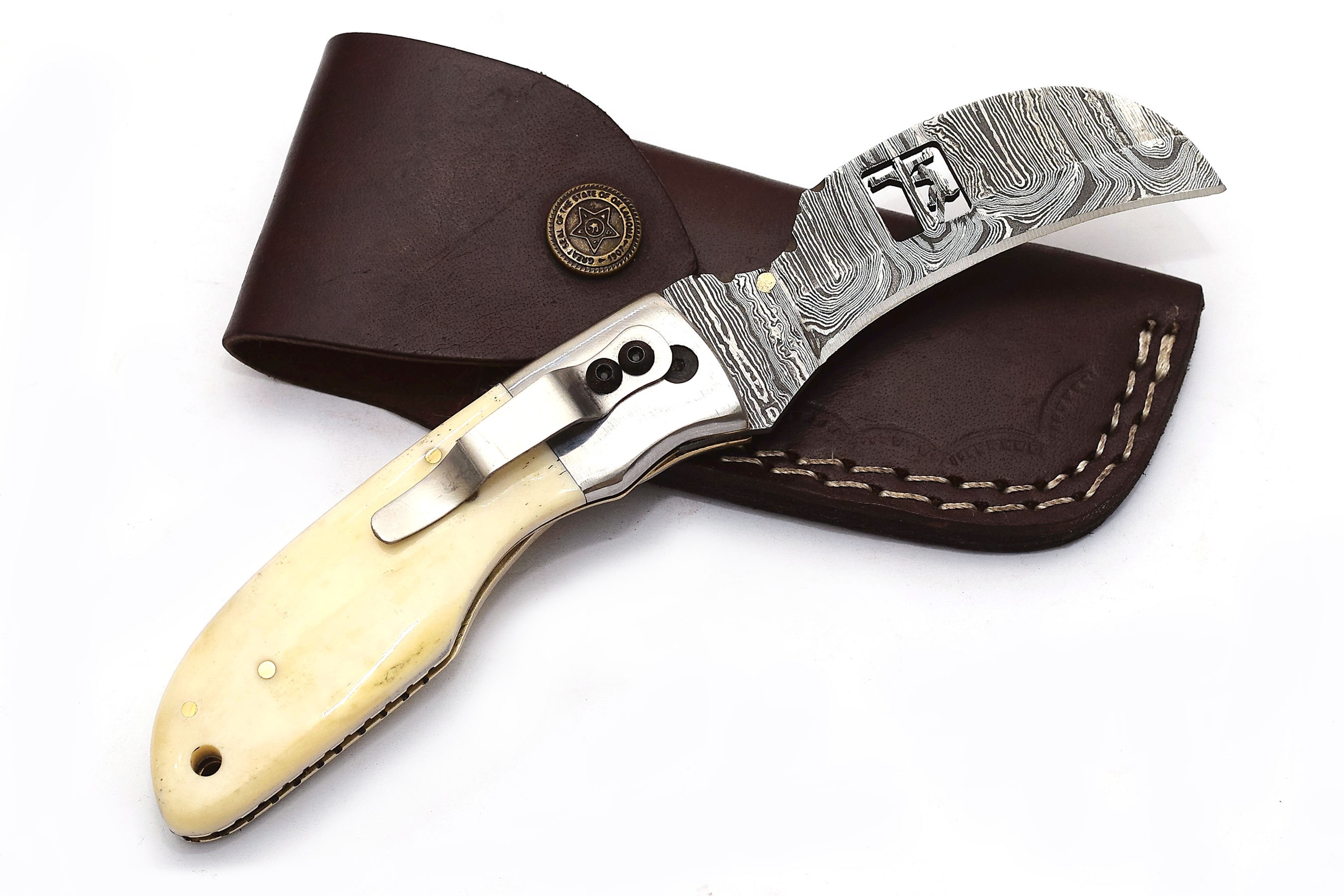 ALFARI Damascus Engraved Pocket Knife Set For Men Folding Knife Deal For CampingOutdoorHiking With  0