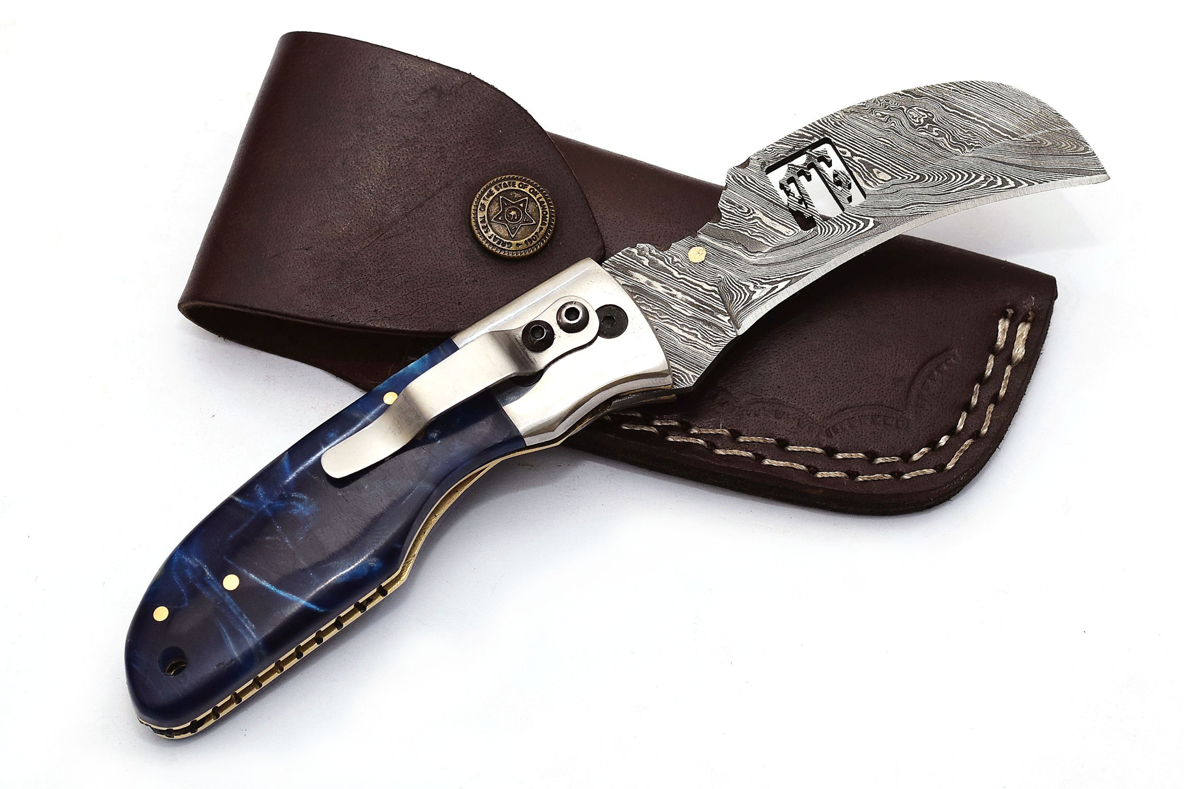 ALFARI Damascus Pocket Knife Clip For Men Folding Knife Deal For Camping Outdoor Hiking With Sheath 0