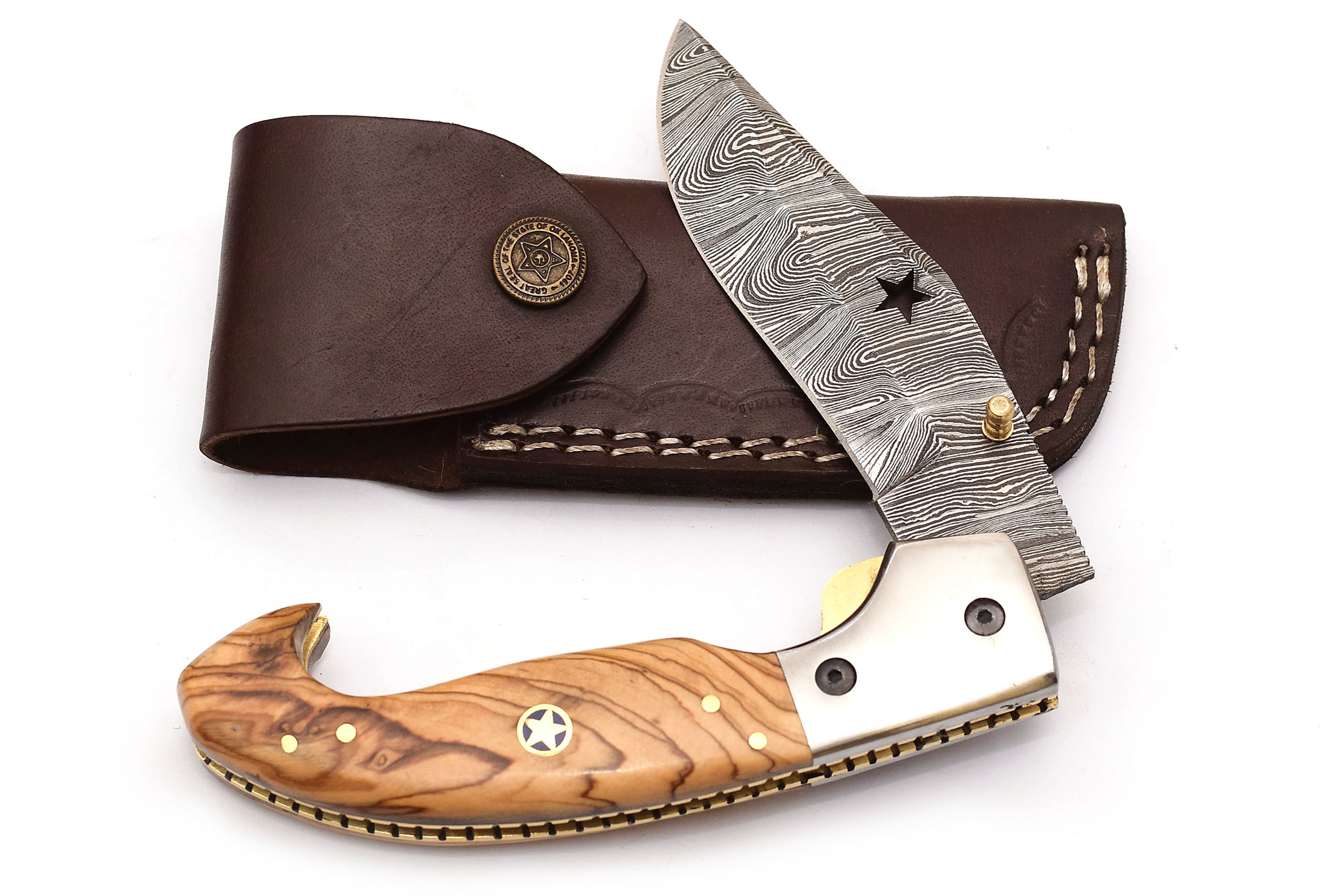 ALFARI Damascus Pocket Knife Clip For Men Folding Knife Deal For Camping Outdoor Hiking With Sheath 0