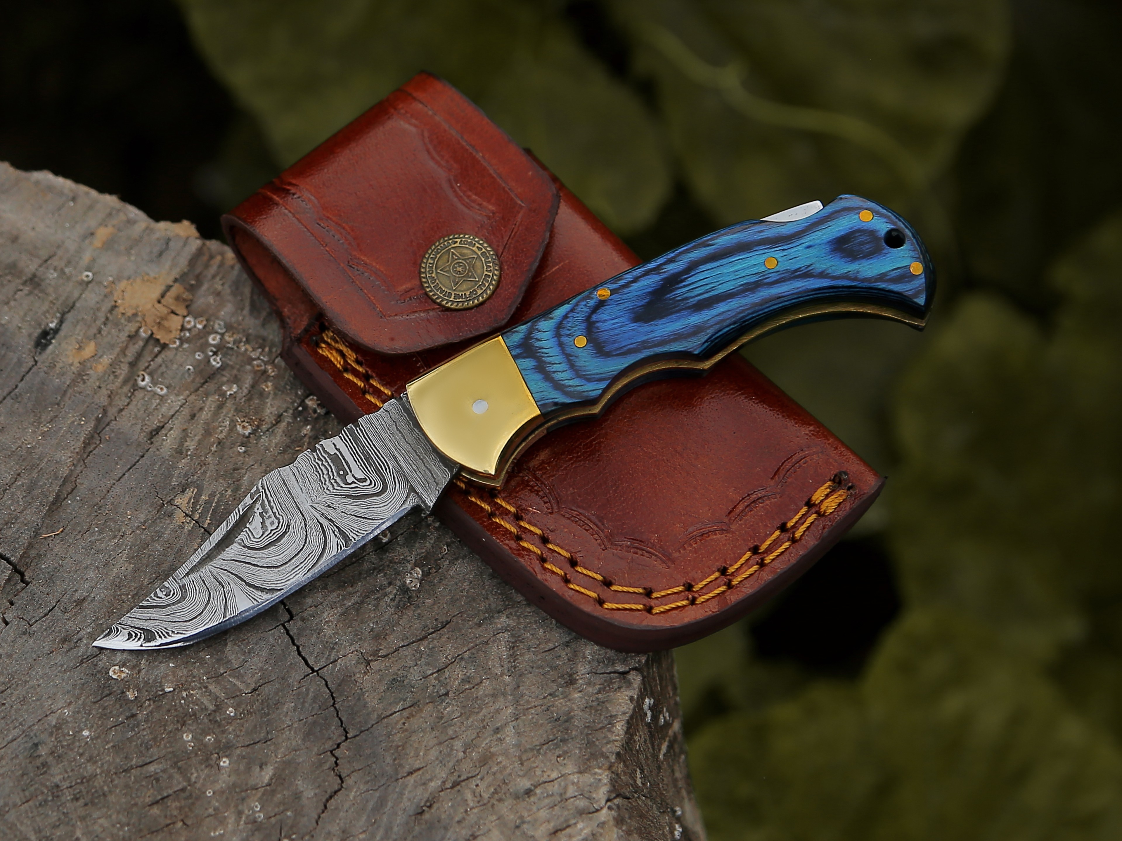 ALFARI Damascus Folding Pocket Knife For Men Deal For Camping Outdoor Hiking With Sheath Ideal For  0