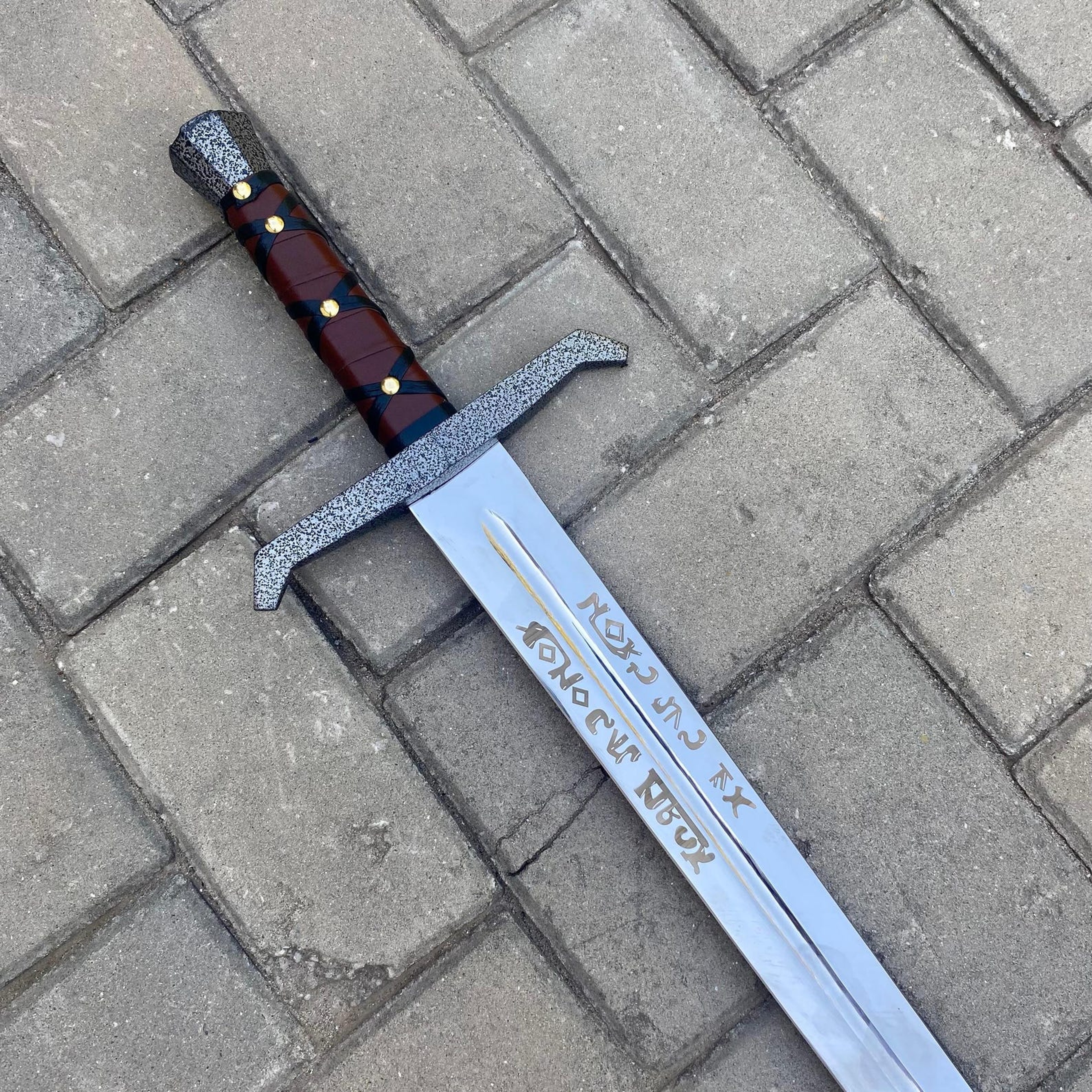 HandForged Excalibur Sword Replica Carbon Steel FullTang Longsword With Free Embossed Leather 3