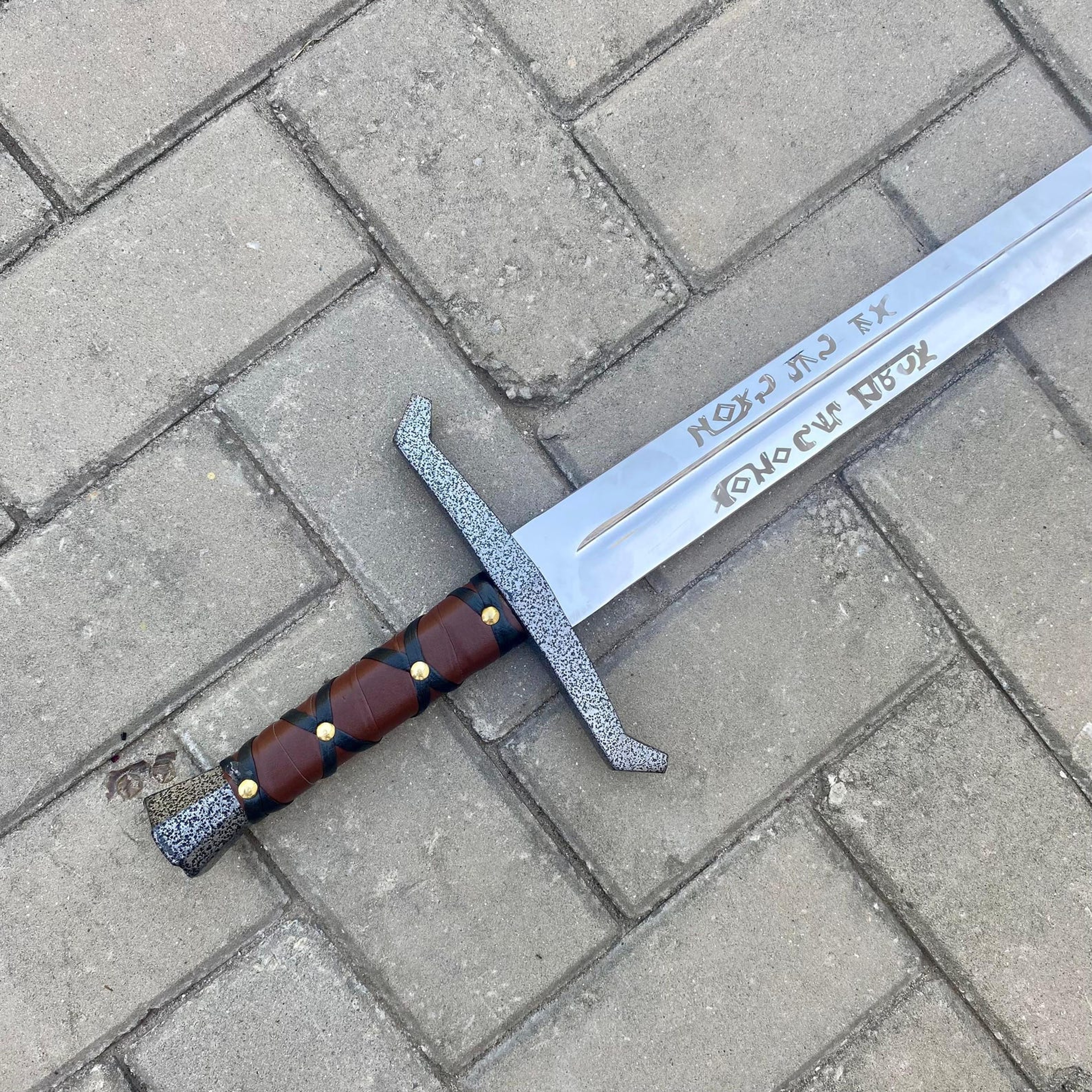 HandForged Excalibur Sword Replica Carbon Steel FullTang Longsword With Free Embossed Leather 7