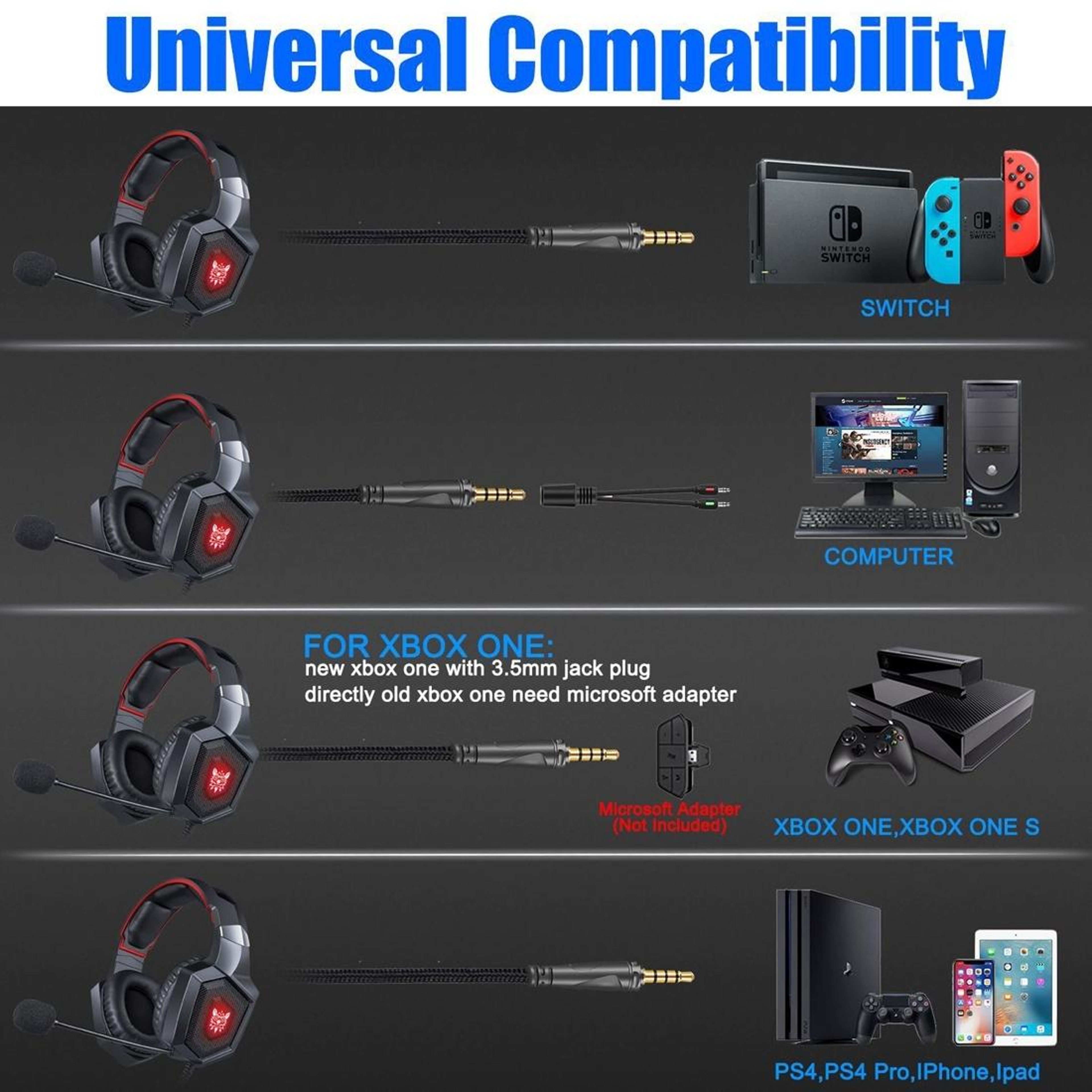Over Ear Gaming Headphones With Stereo Surround  LED Lights 7