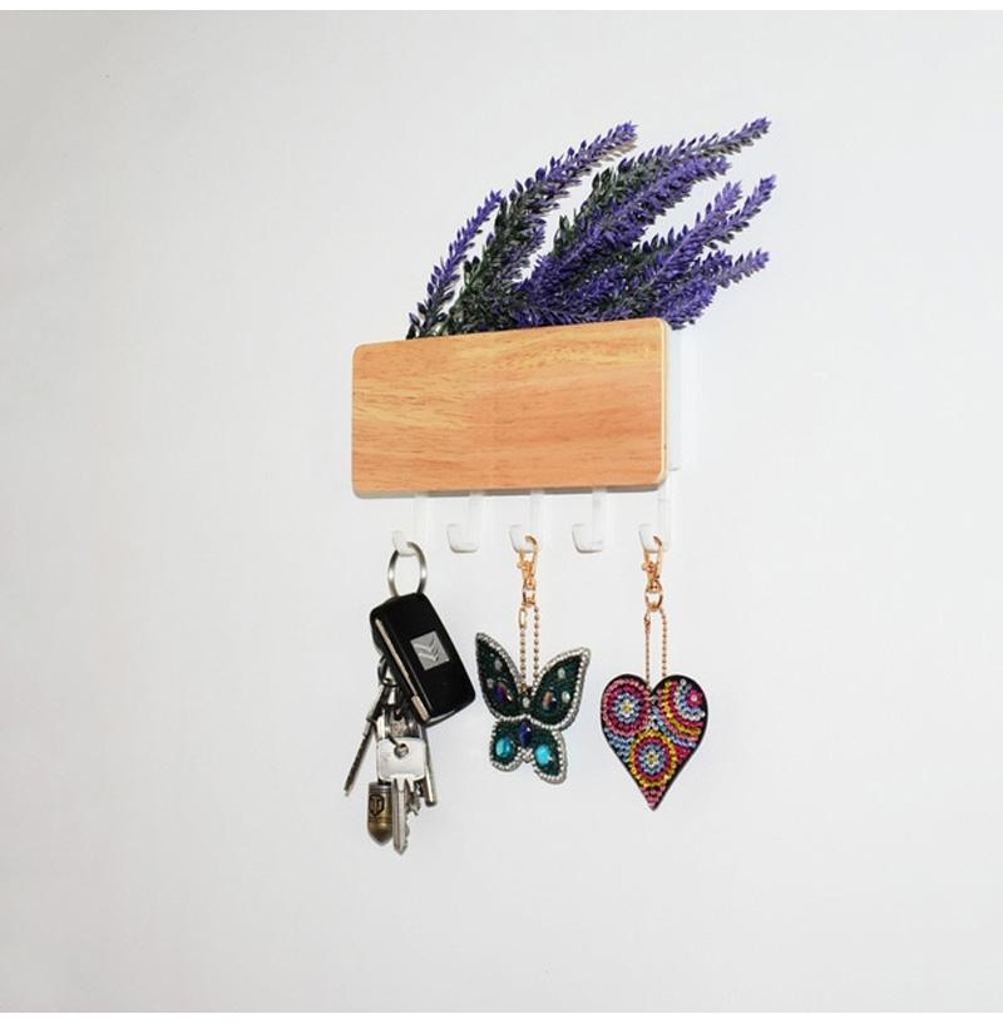 No Drill Wall Key Hanger With Hooks And Shelf White Entryway Organizer 5