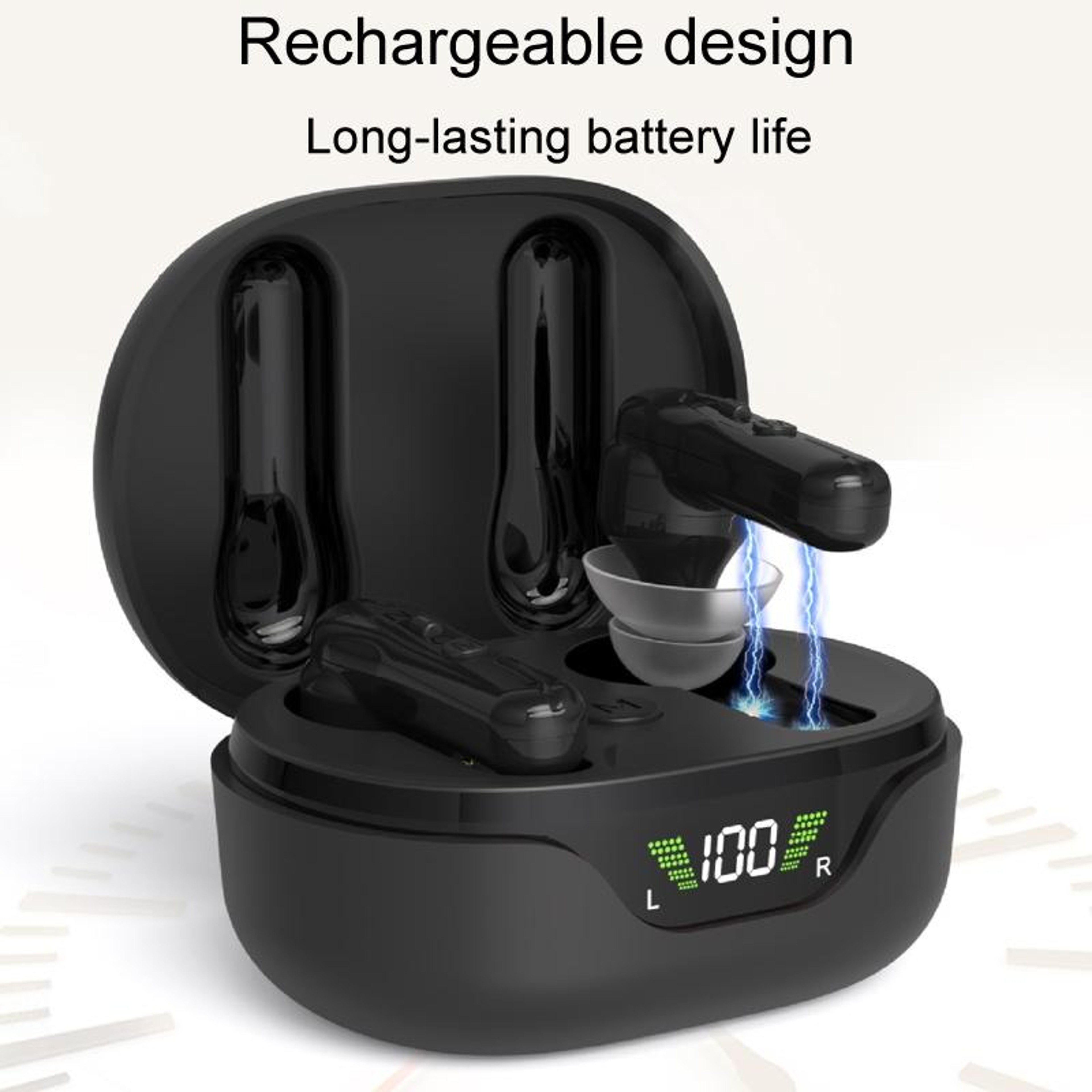 Rechargeable In Ear Hearing Aid Pair for Seniors with Digital Display Charging Case – view 2