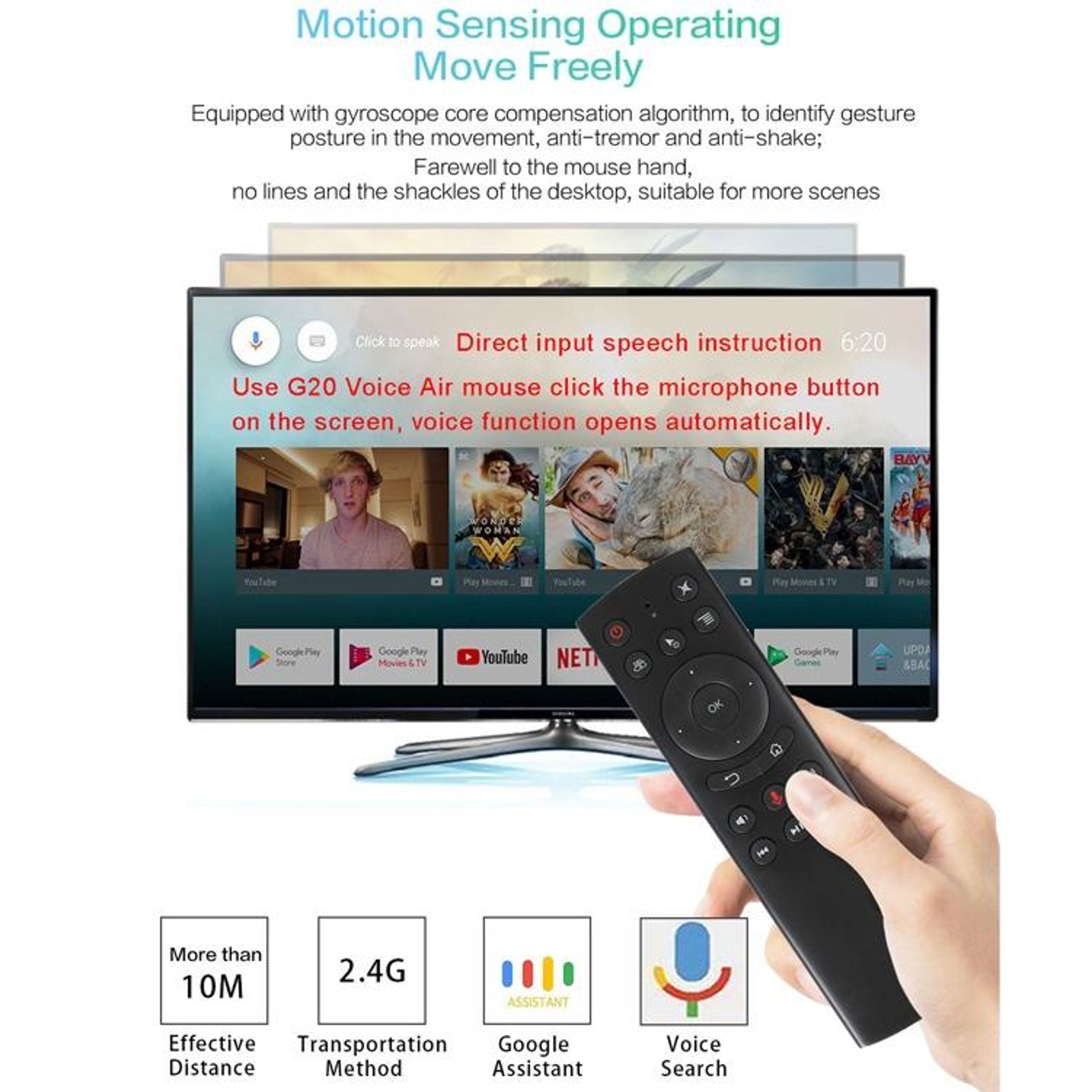 Wireless Voice Air Mouse Remote With 6Axis Gyroscope For Android TV Box PC  Projector 5