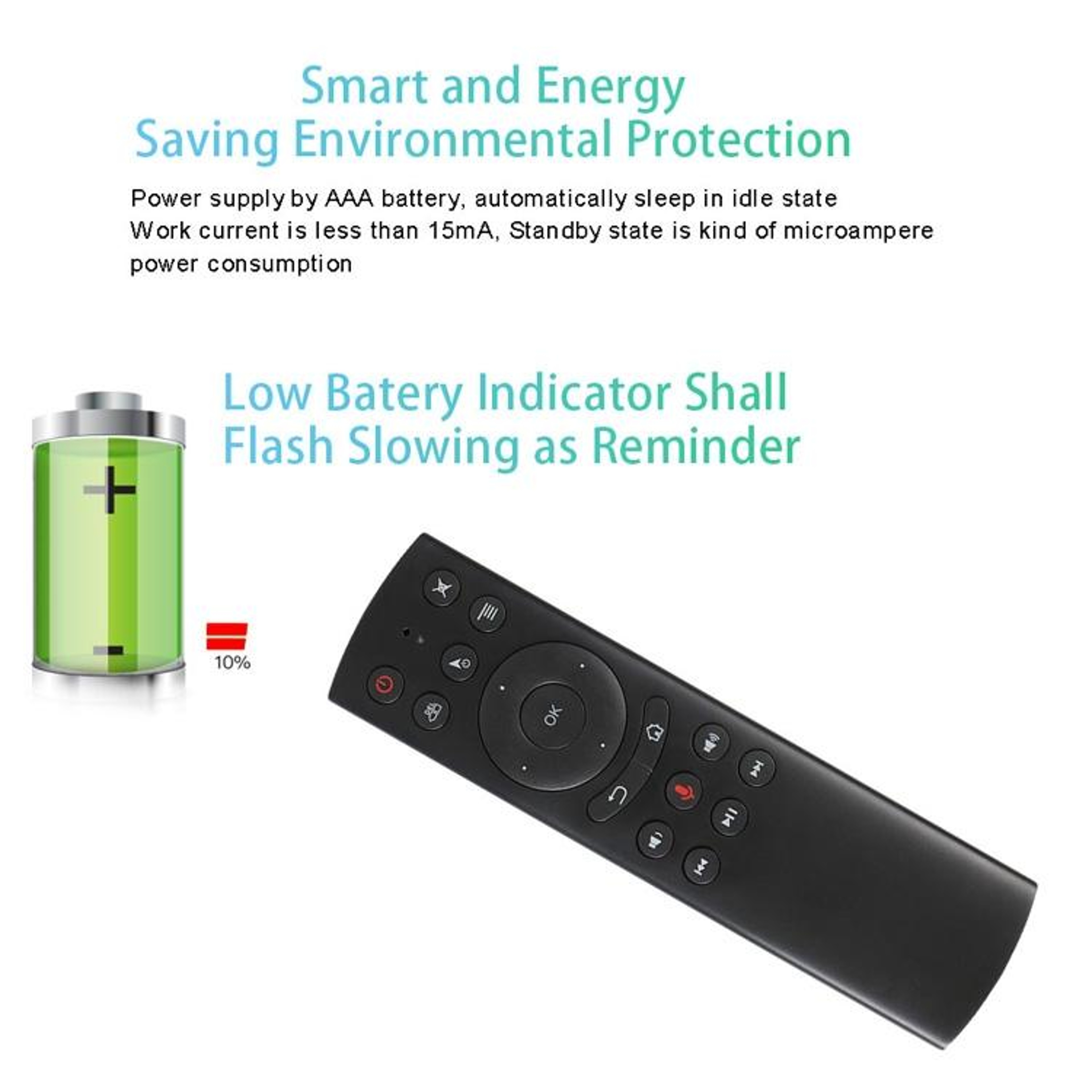 Wireless Voice Air Mouse Remote With 6Axis Gyroscope For Android TV Box PC  Projector 7