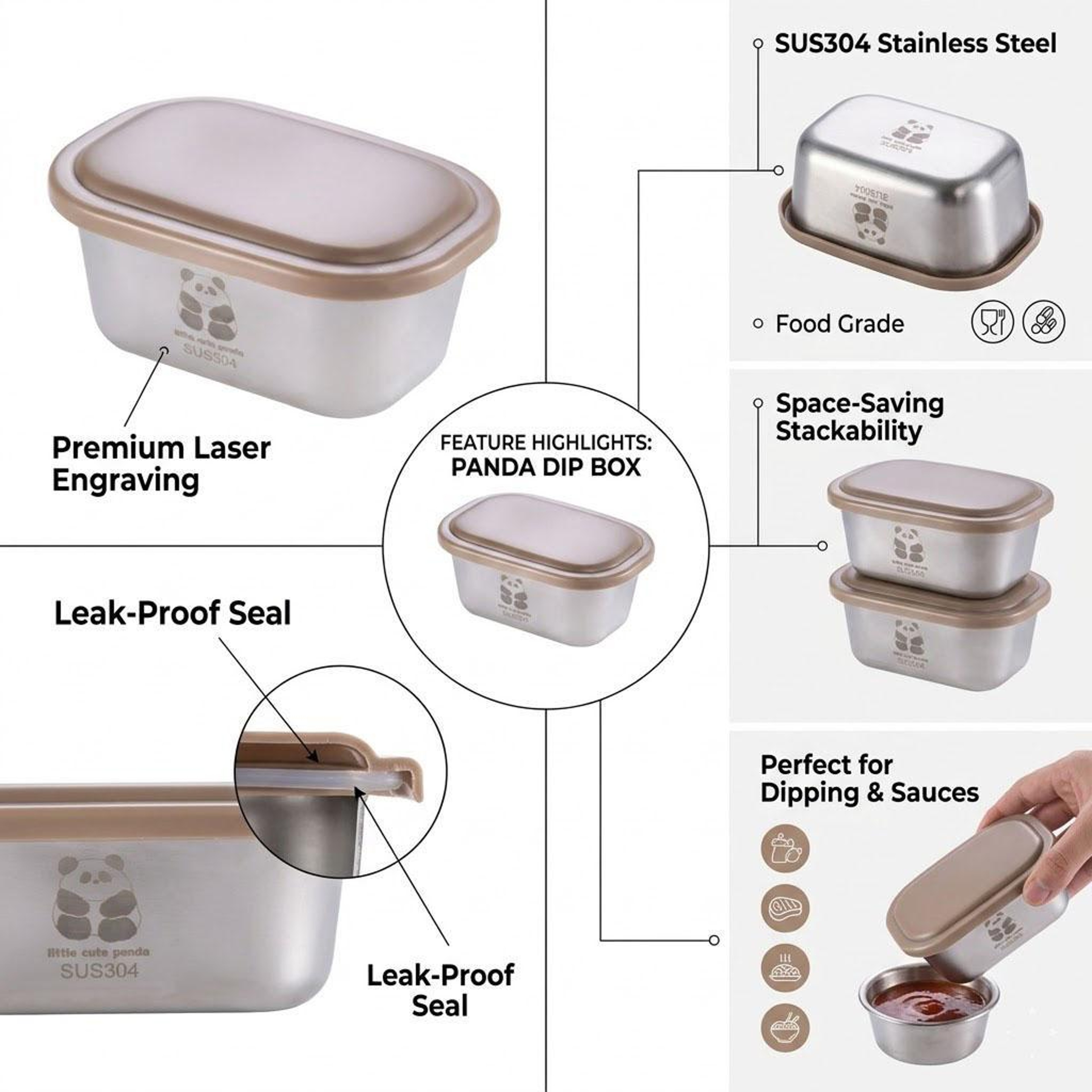 Stainless Steel Airtight Condiment Container Mini Salad Dressing Bowl with Lid – view 4