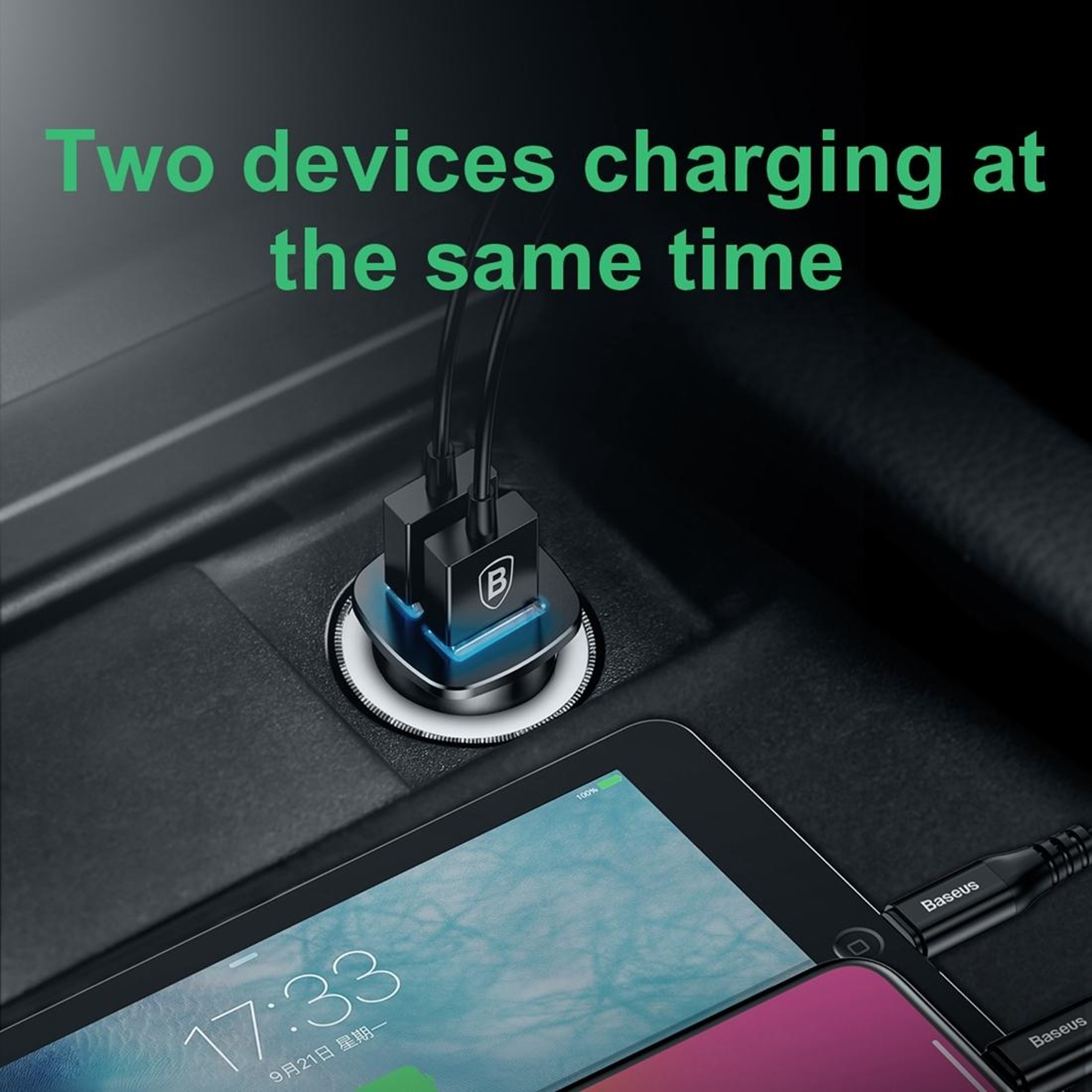 Baseus Dual USB Fast Car Charger With QC30 Smart Charging 2