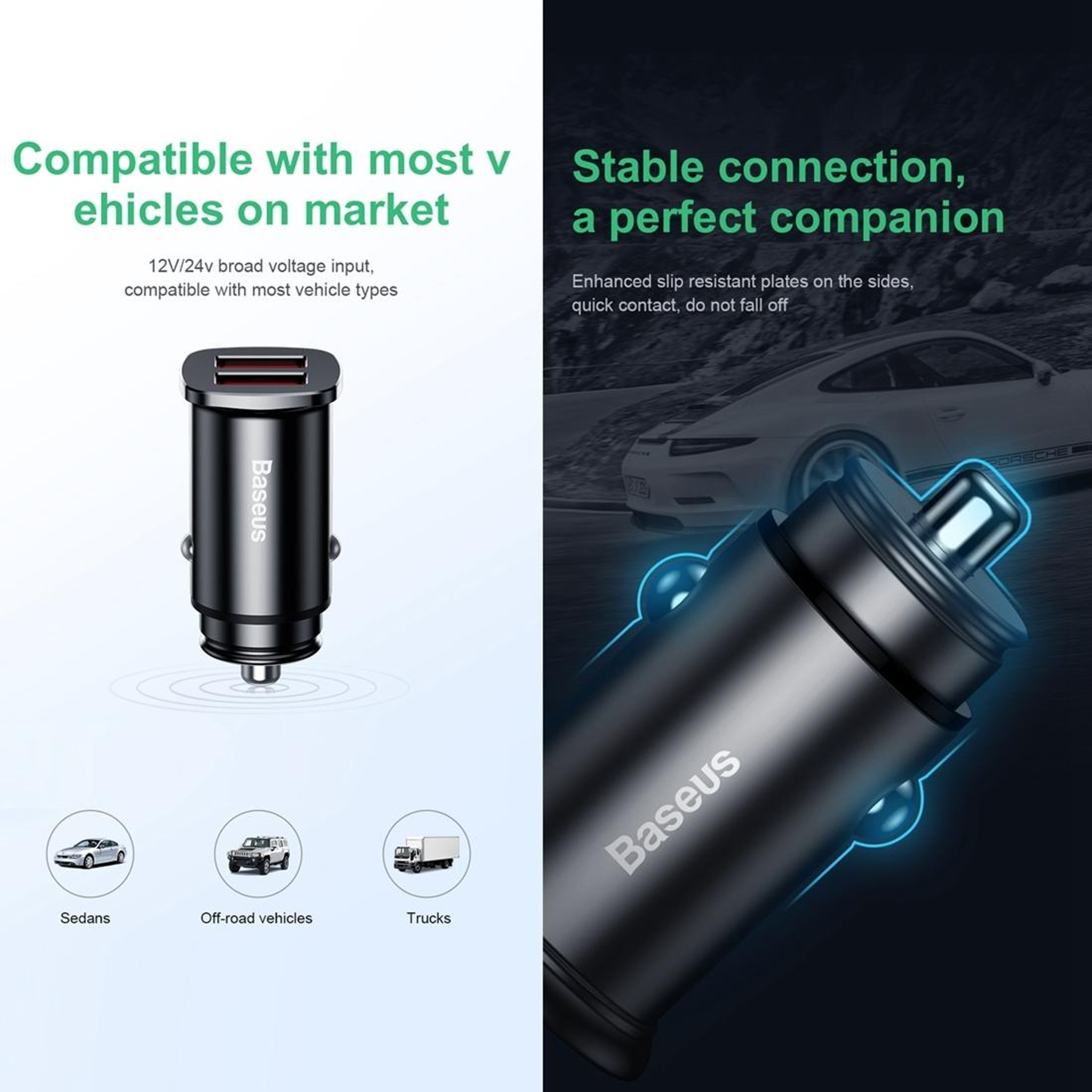 Baseus Dual USB Fast Car Charger With QC30 Smart Charging 10