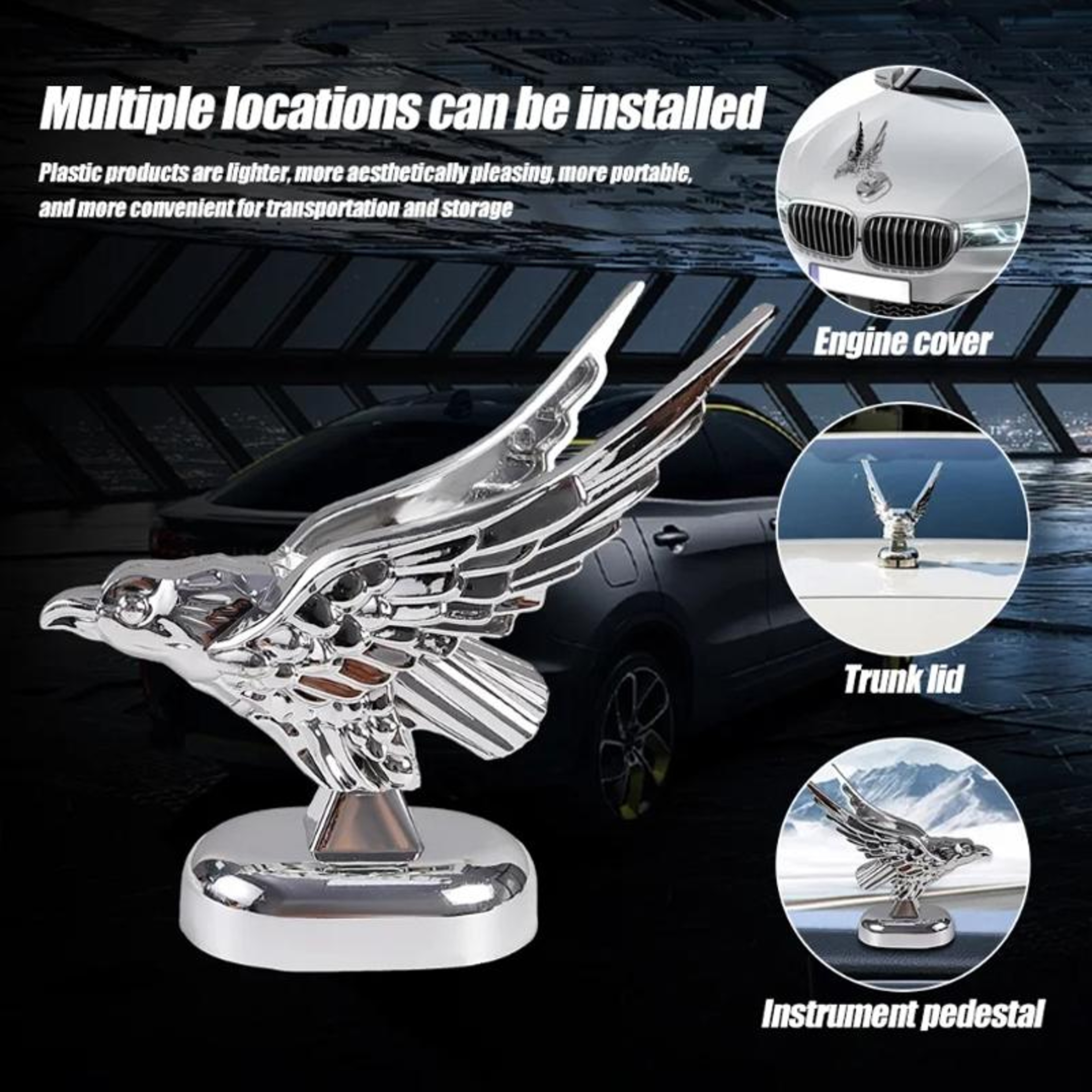 Universal Car Hood Ornament 3D Eagle Emblem Decorative Hood Badge For Cars 5