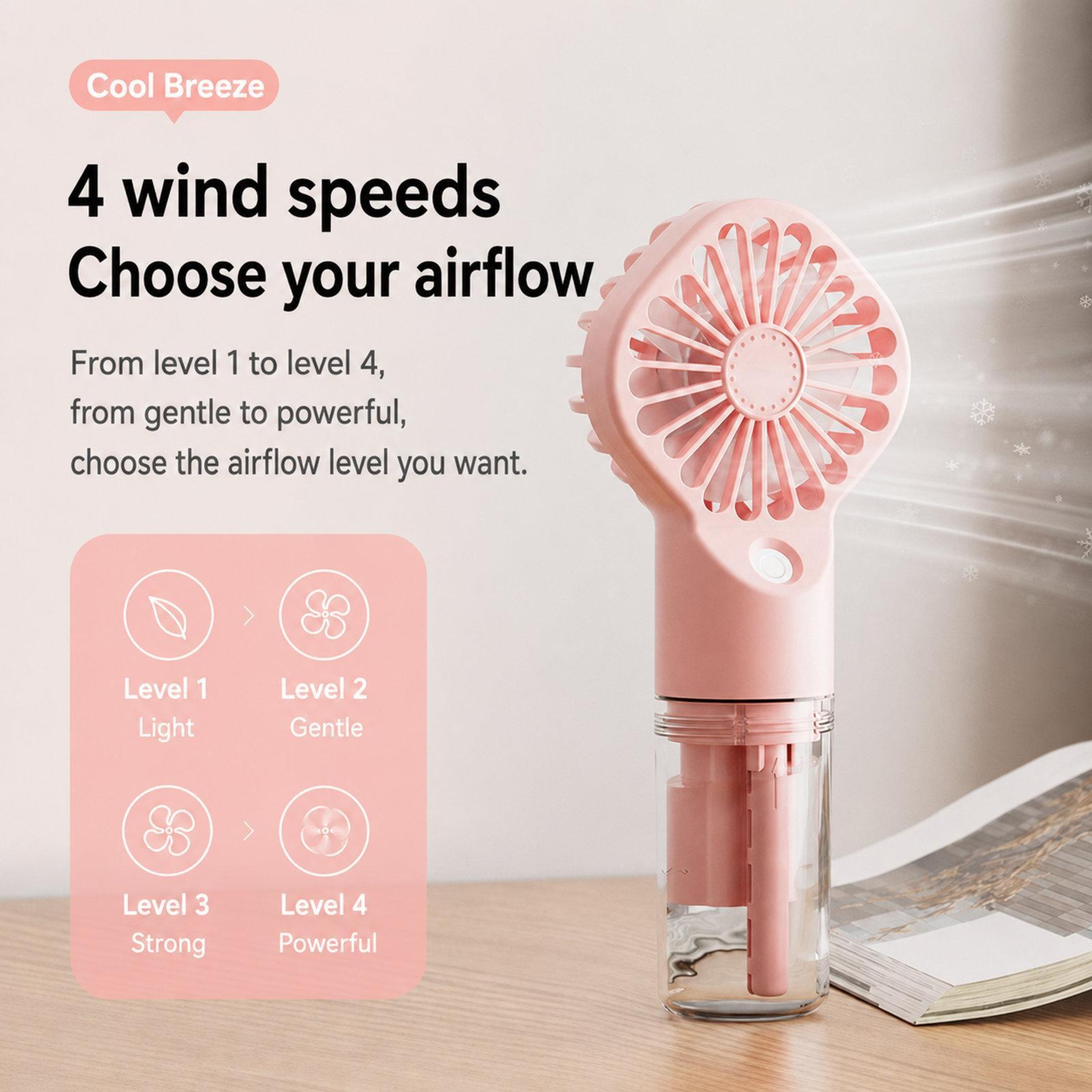 Portable Handheld Misting Fan USB Rechargeable Personal Cooling Fan with Water Spray and Type C Charging – view 6