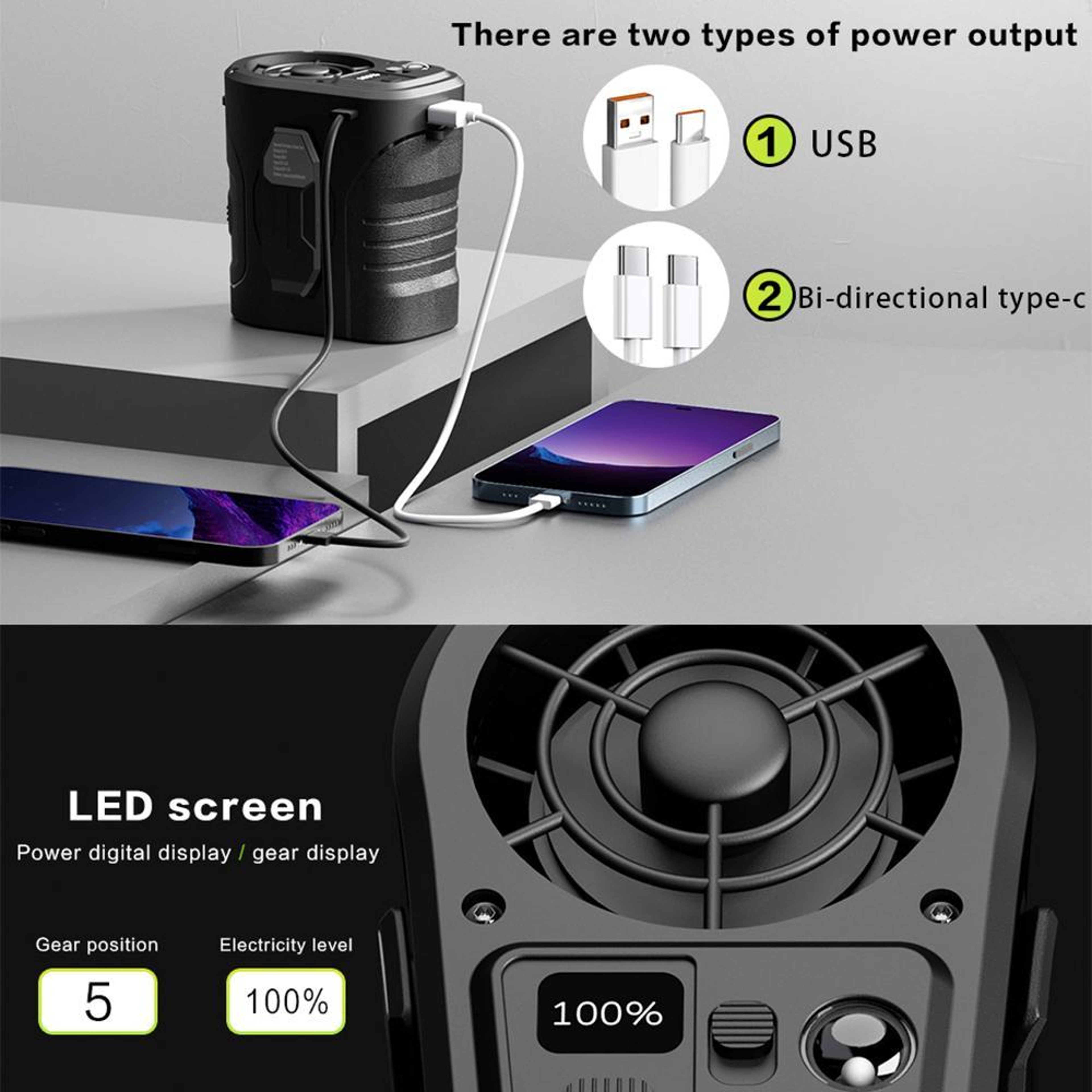 Waist Fan Rechargeable Portable Cooling Fan with LED Light & 5 Speed Airflow – view 5