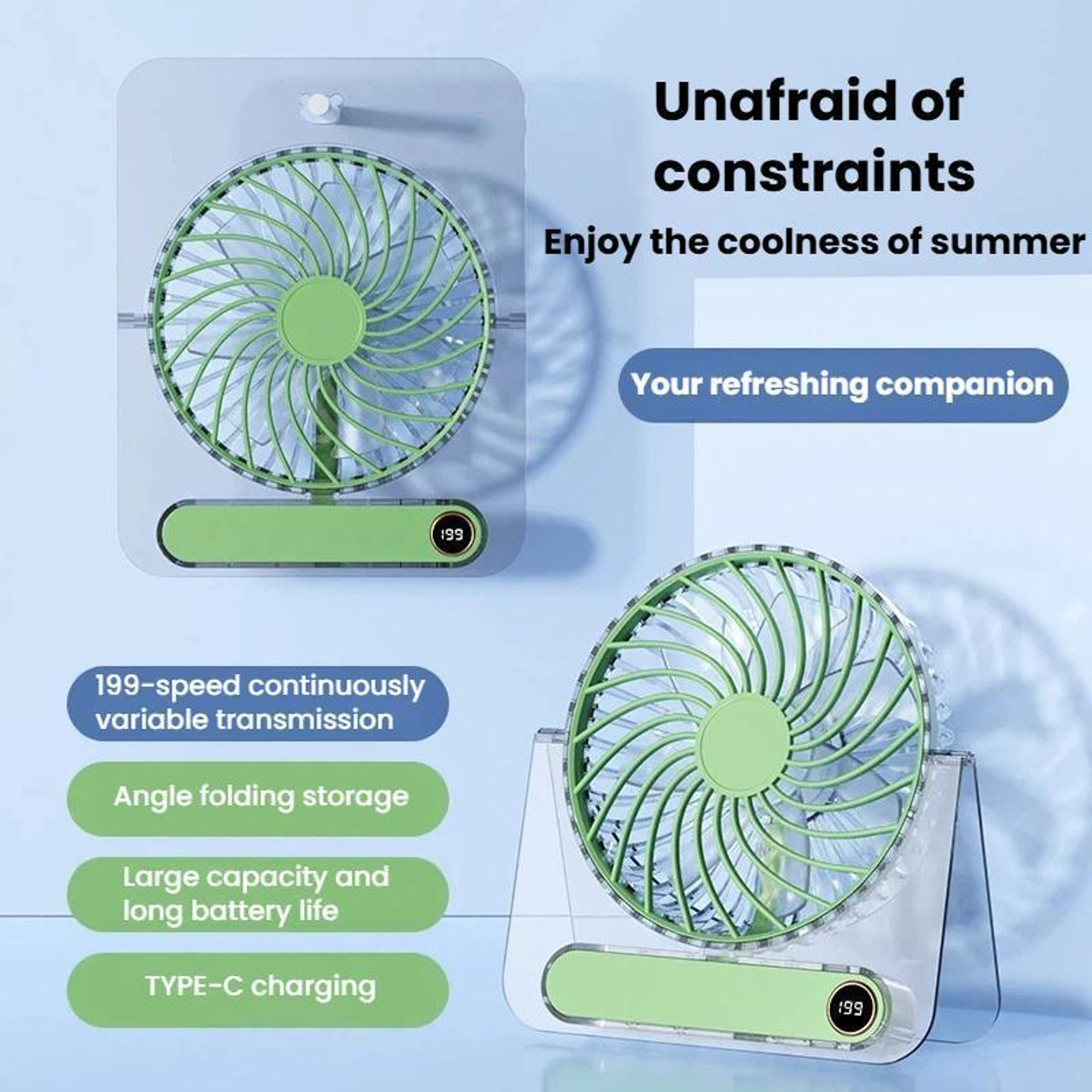 Desk Fan Ultra Thin USB Rechargeable Fan with Digital Display for Office Home & Study – view 2